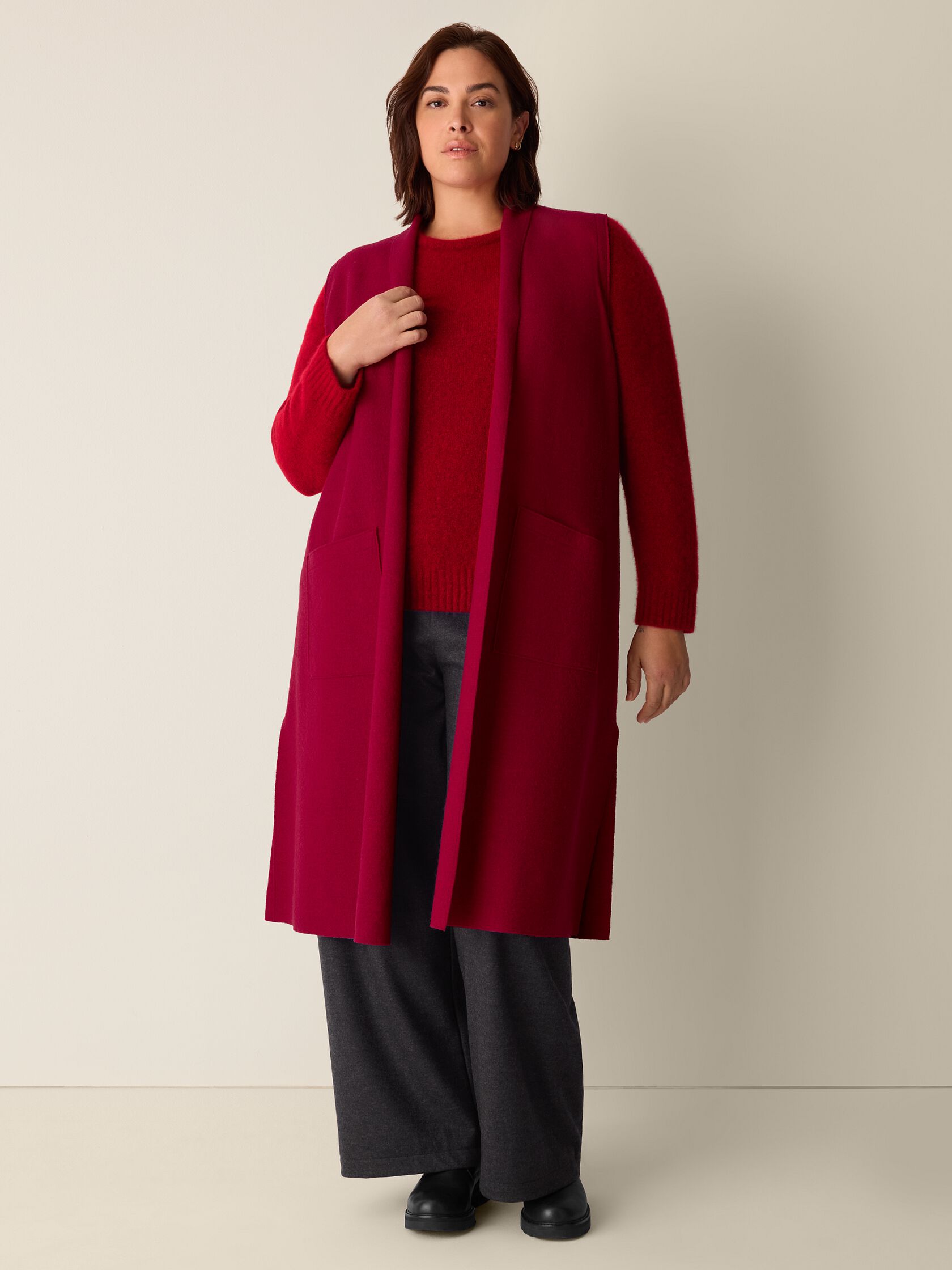 Lightweight Boiled Wool Shawl Collar Vest in Regenerative Wool