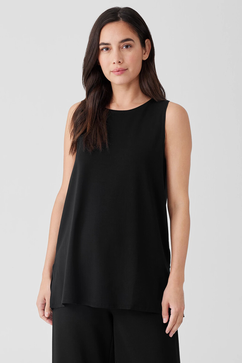 Stretch Jersey Knit Crew Neck Long Tank Stretch Jersey Knit Crew Neck Long Tank