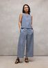 Organic Cotton Pucker Check Wide-Leg Pant