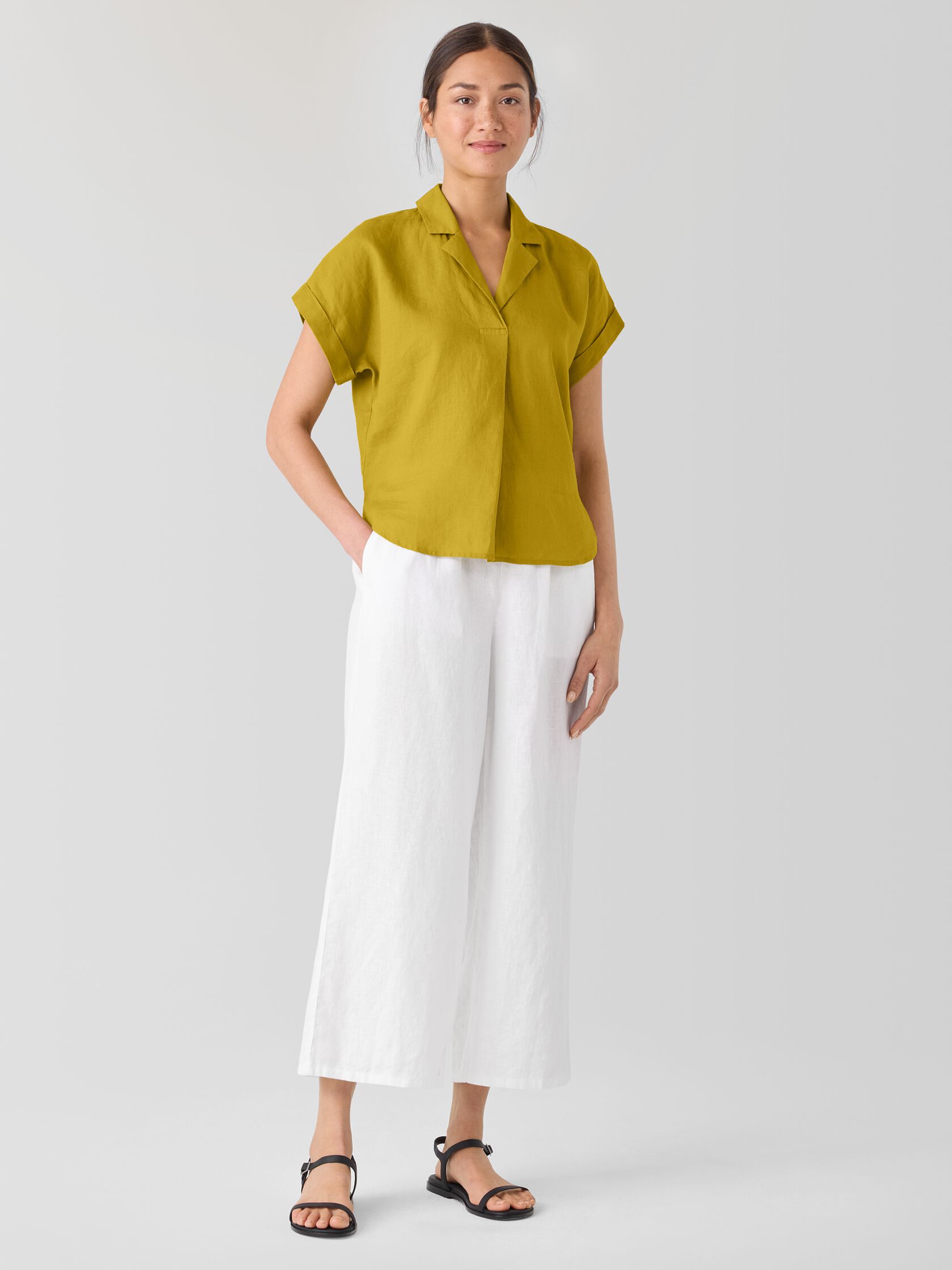 Organic Handkerchief Linen Notch Collar Top
