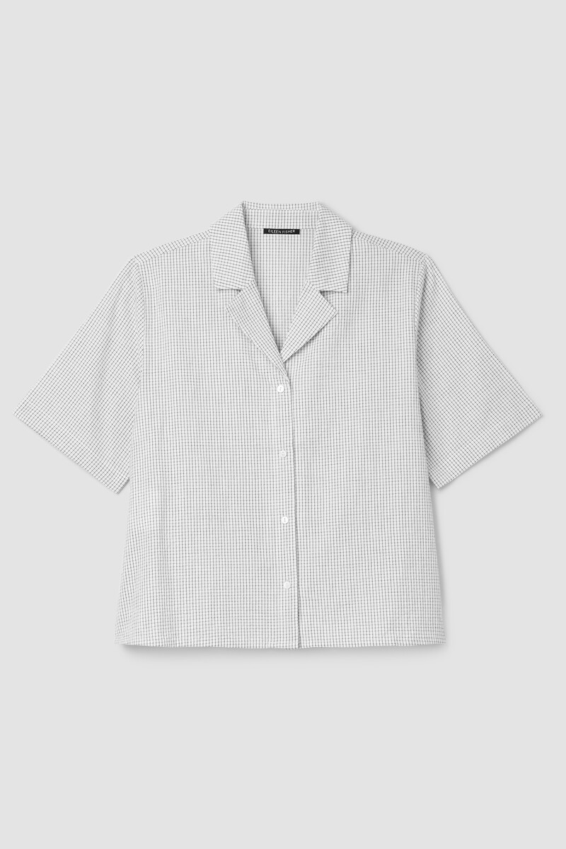 Organic Cotton Ripple Checkered Notch Collar Shirt Organic Cotton Ripple Checkered Notch Collar Shirt