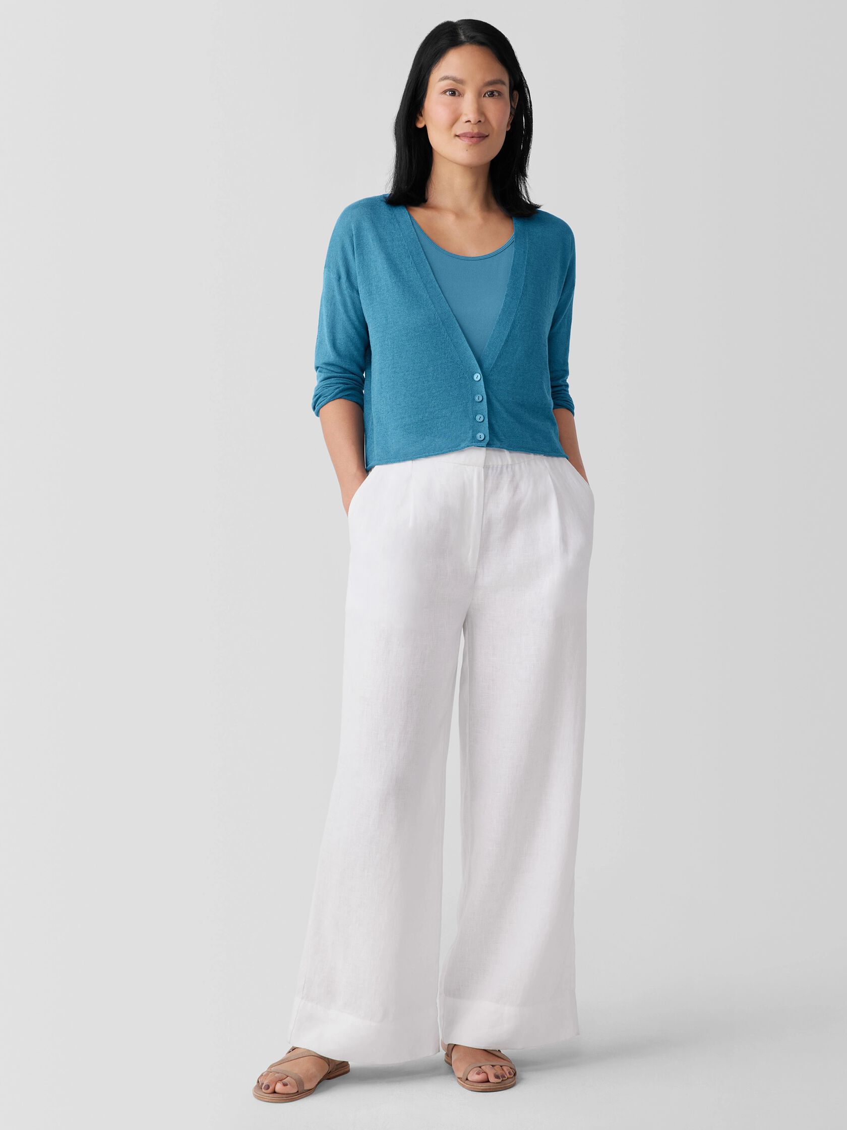 Organic Linen Cotton Cropped Cardigan