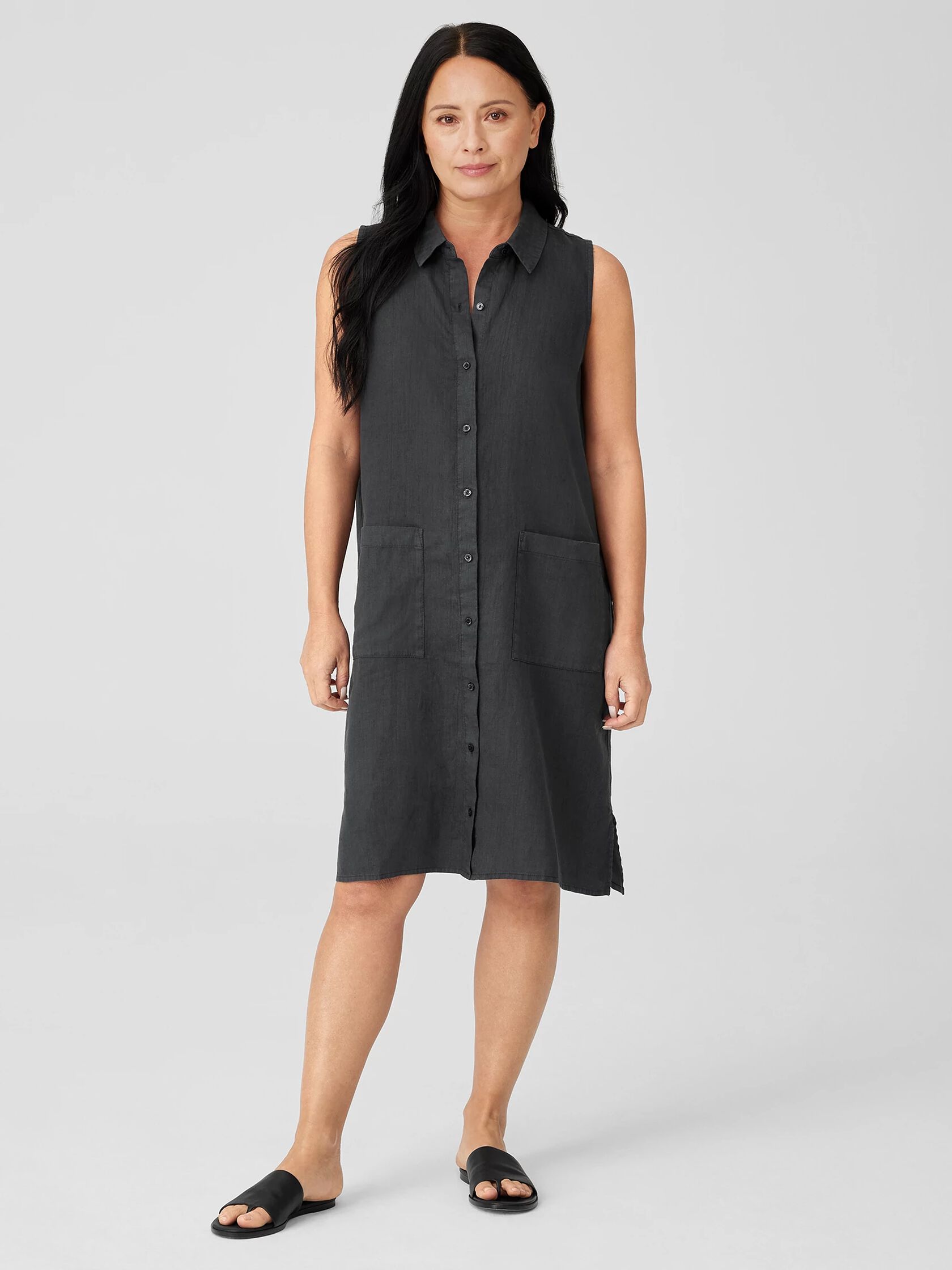 Garment-Dyed Organic Linen Classic Collar Dress