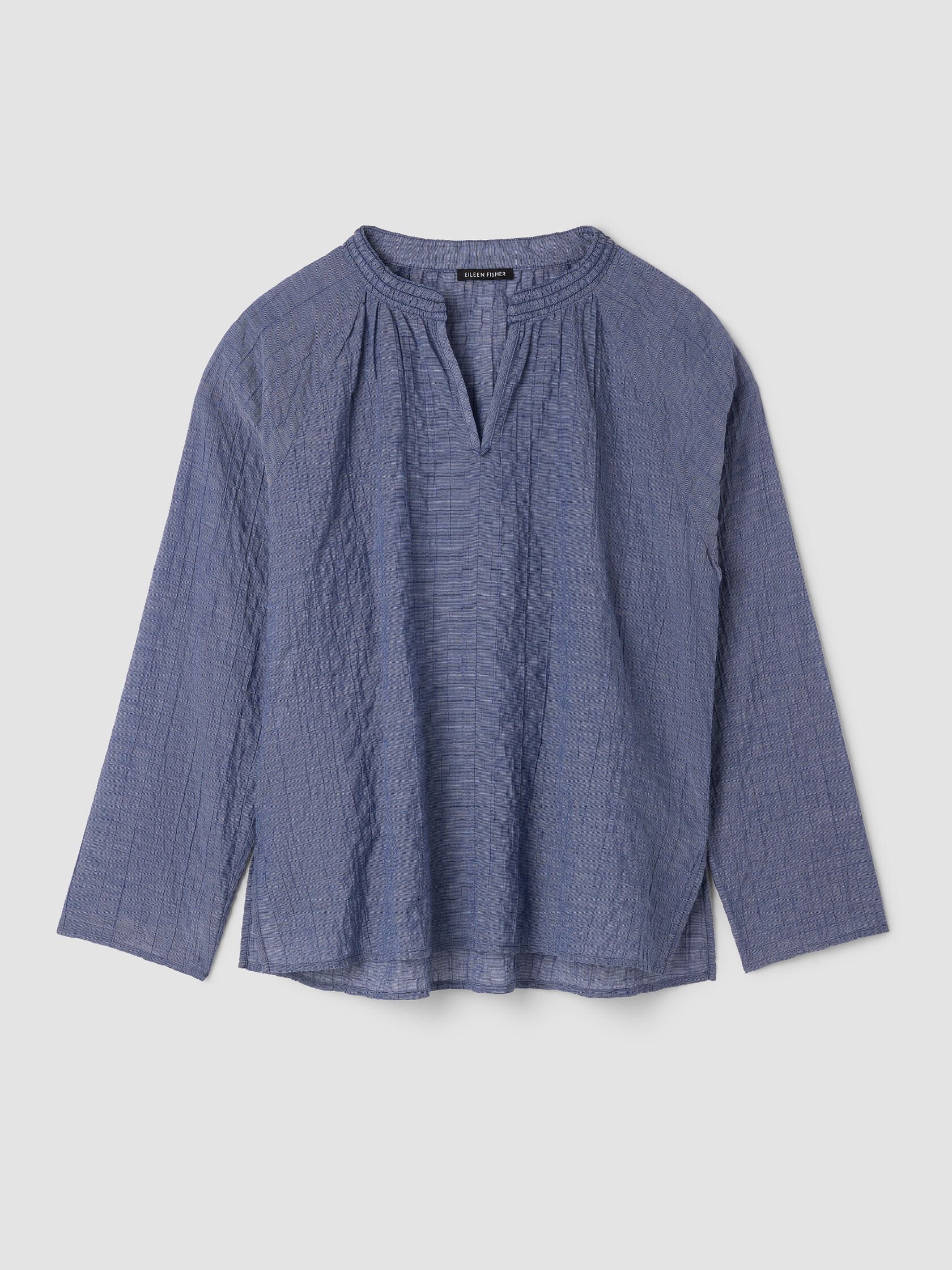 Organic Cotton Microstripe Pucker Split Collar Top