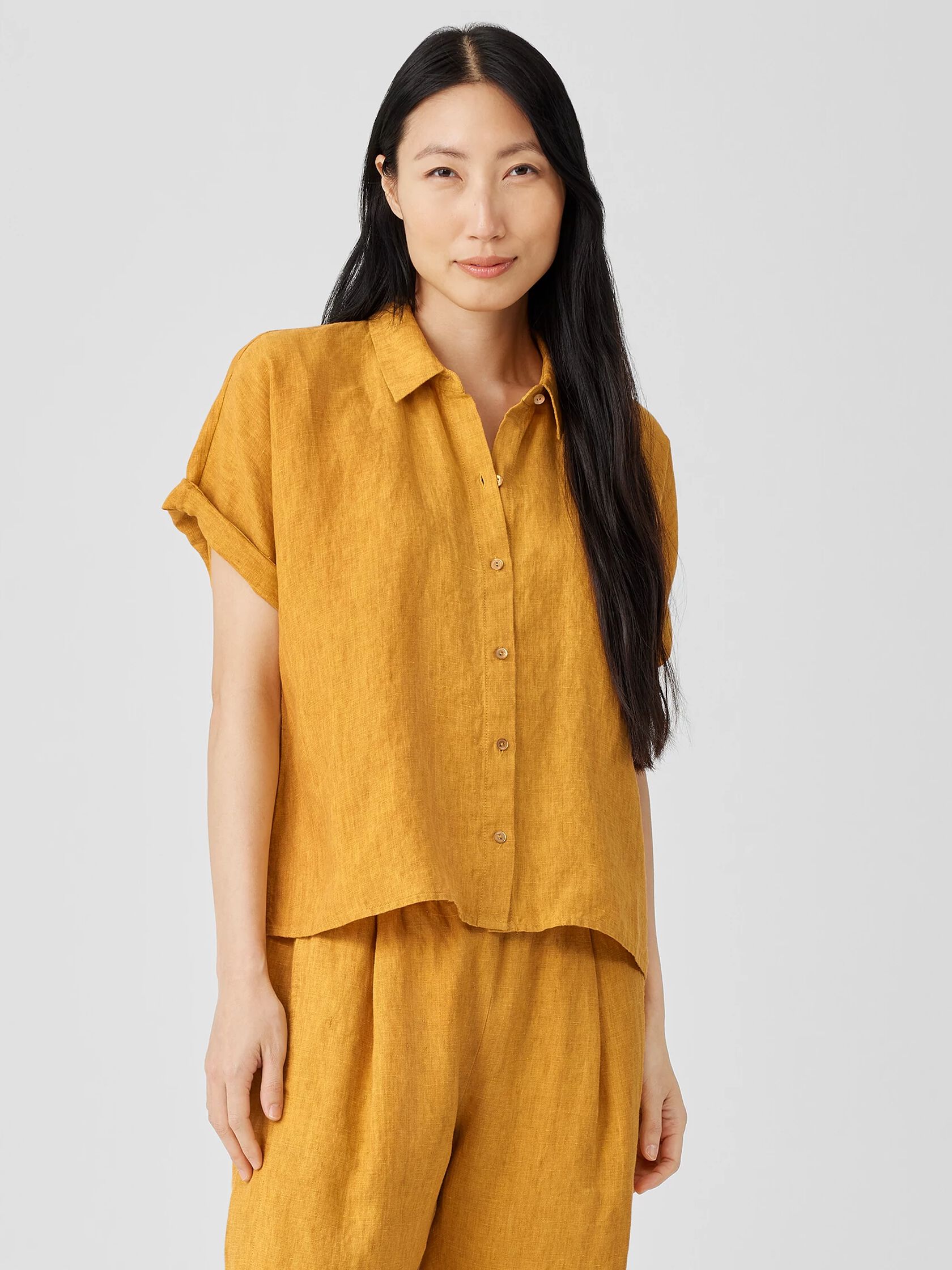 Washed Organic Linen Delave Short-Sleeve Shirt