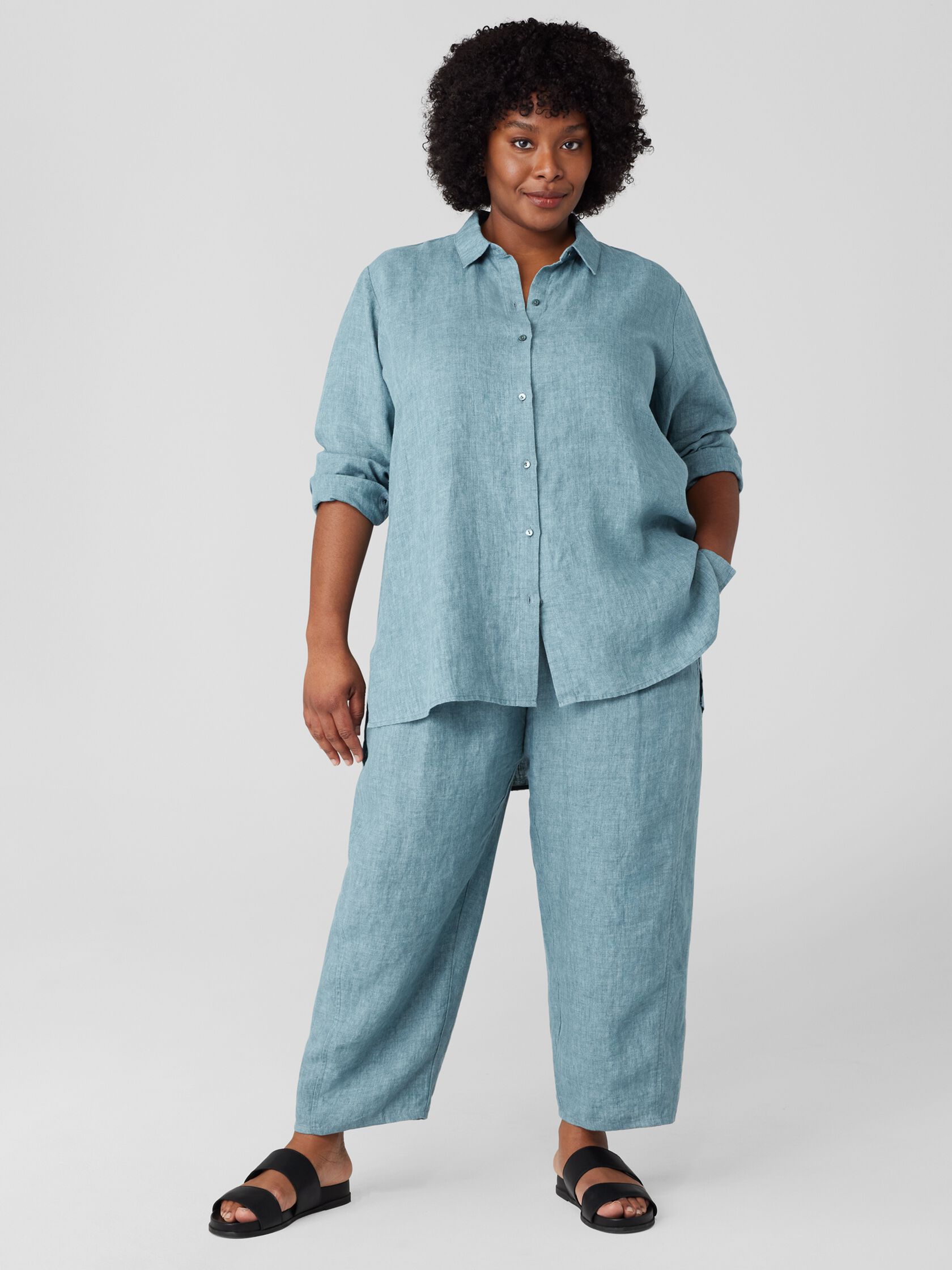 Washed Organic Linen Delave Lantern Pant