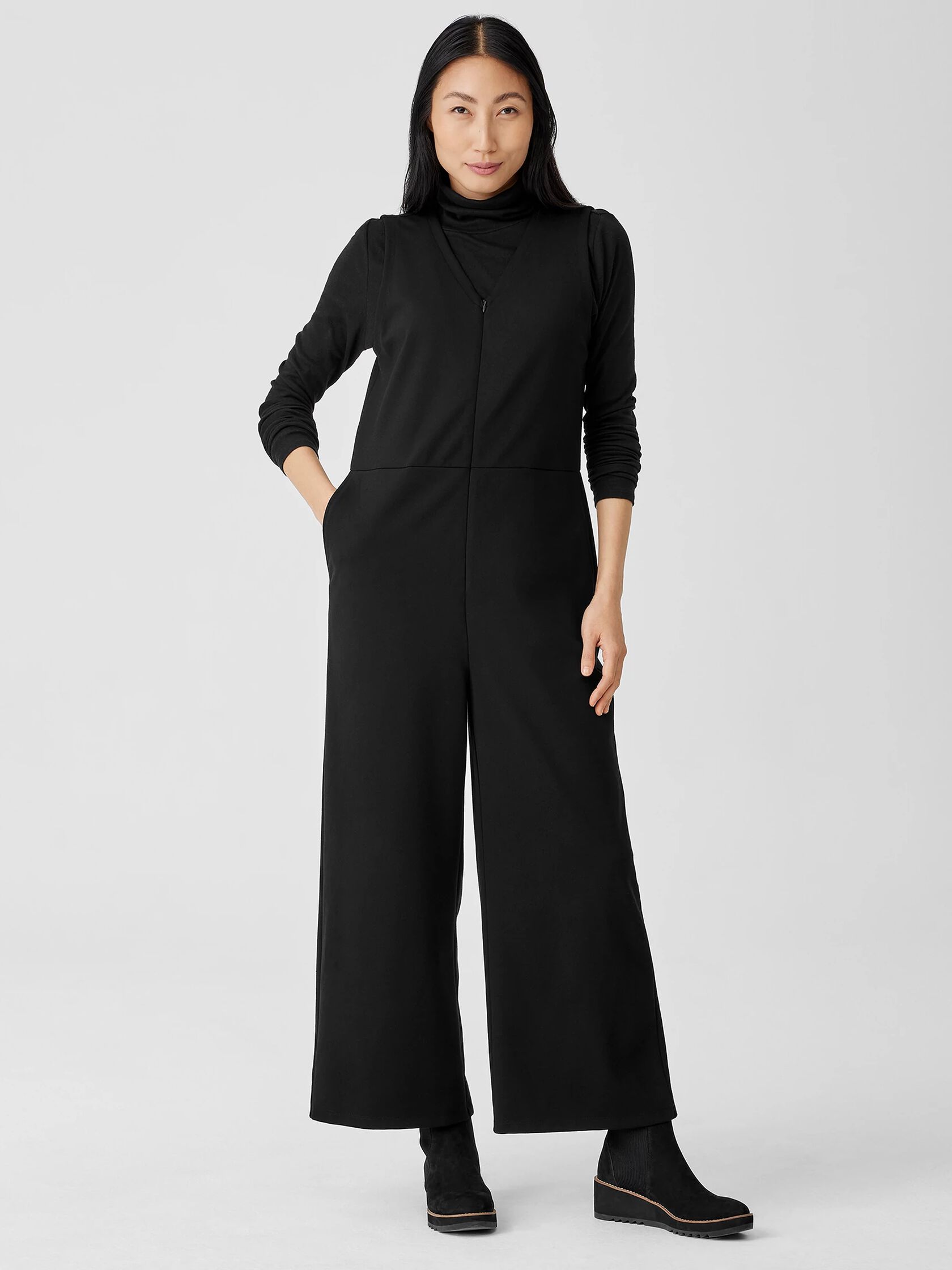 Washable Flex Ponte V-Neck Jumpsuit