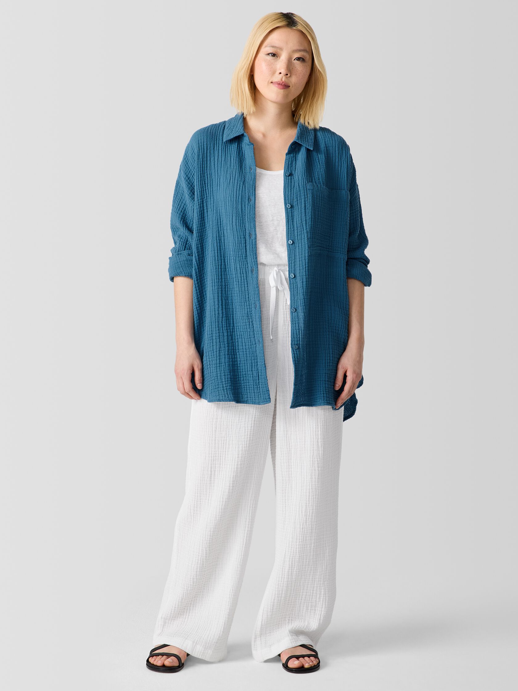 Organic Cotton Lofty Gauze Classic Collar Long Shirt