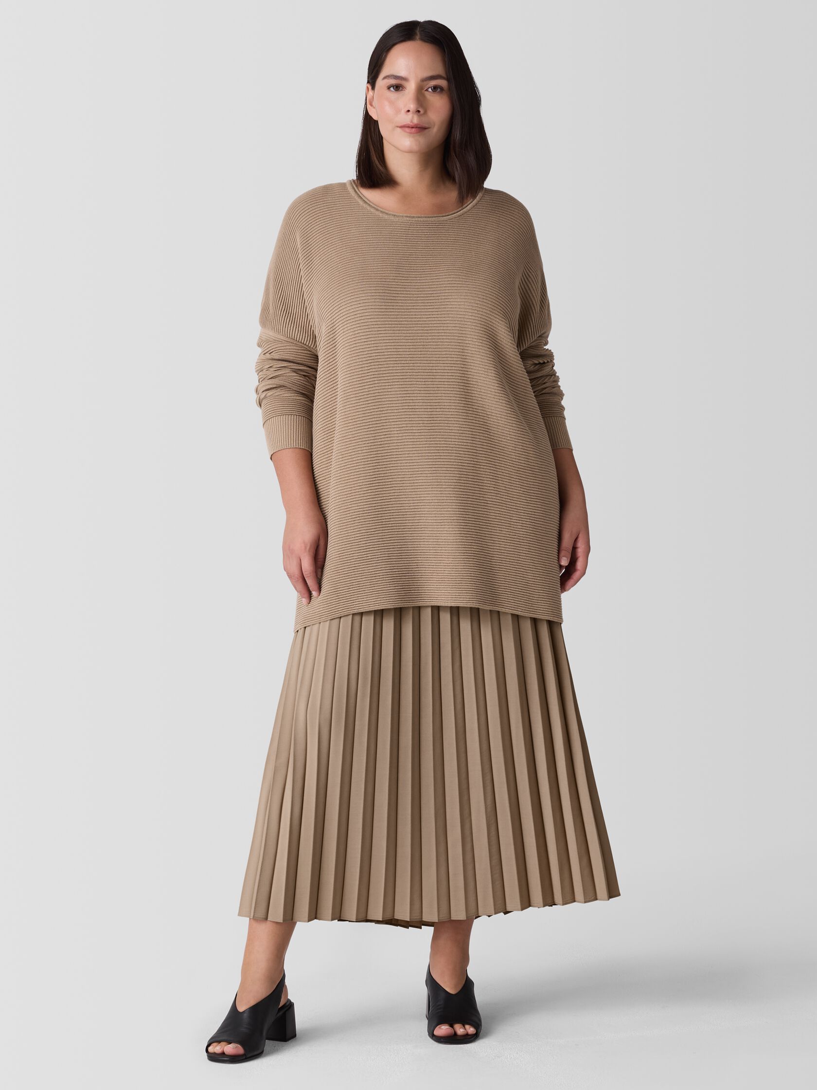 Woven Wool Silk A-Line Skirt