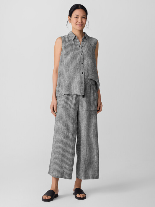 Puckered Organic Linen Wide-Leg Pant