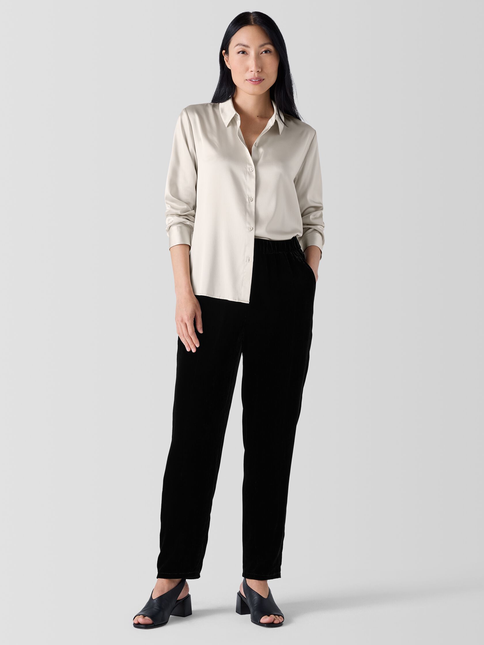 Stretch Silk Charmeuse Classic Collar Shirt