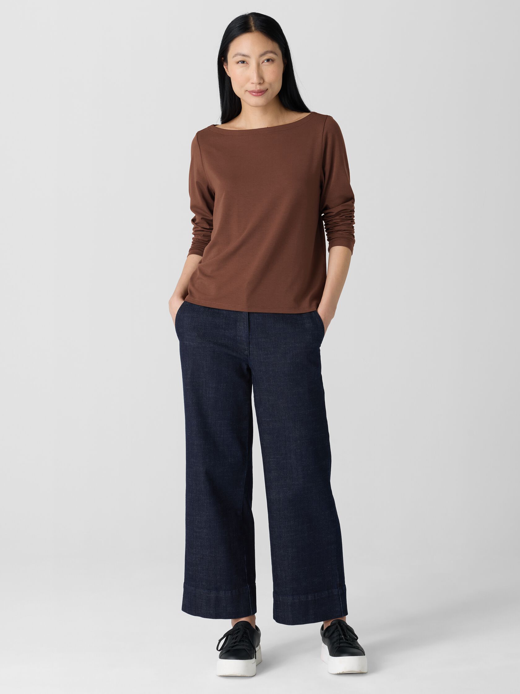 Fine Stretch Jersey Knit Bateau Neck Top