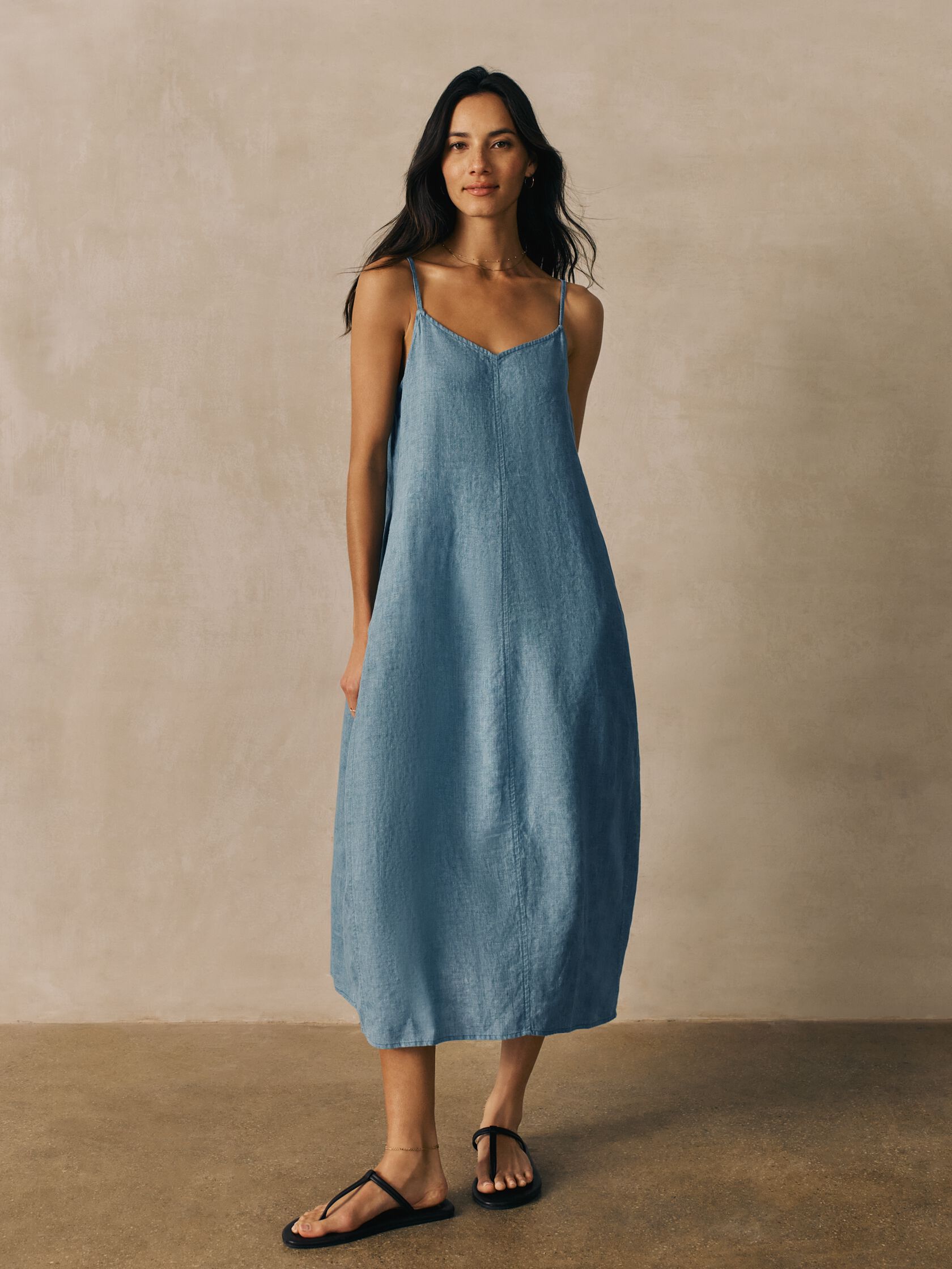 Washed Organic Linen D&eacute;lav&eacute; Lantern Dress