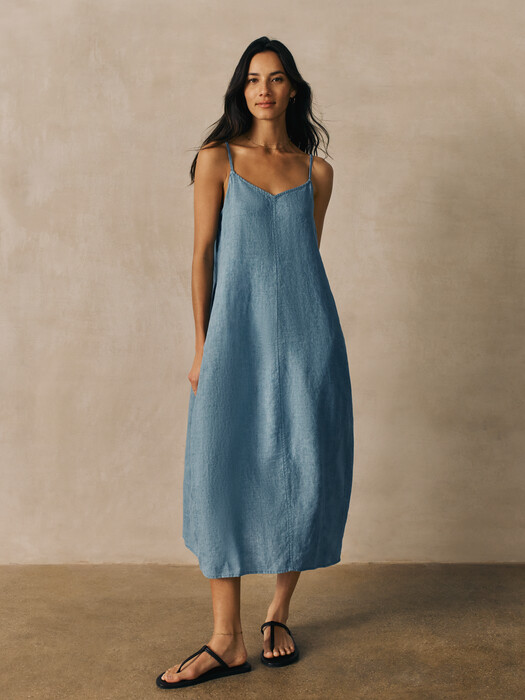 Eileen Fisher - Women's Washed Organic Linen Dlav Lantern Dress - Blue - Size: Medium regular Eileen Fisher - Women's Washed Organic Linen Dlav Lantern Dress - Blue - Size: Medium regular