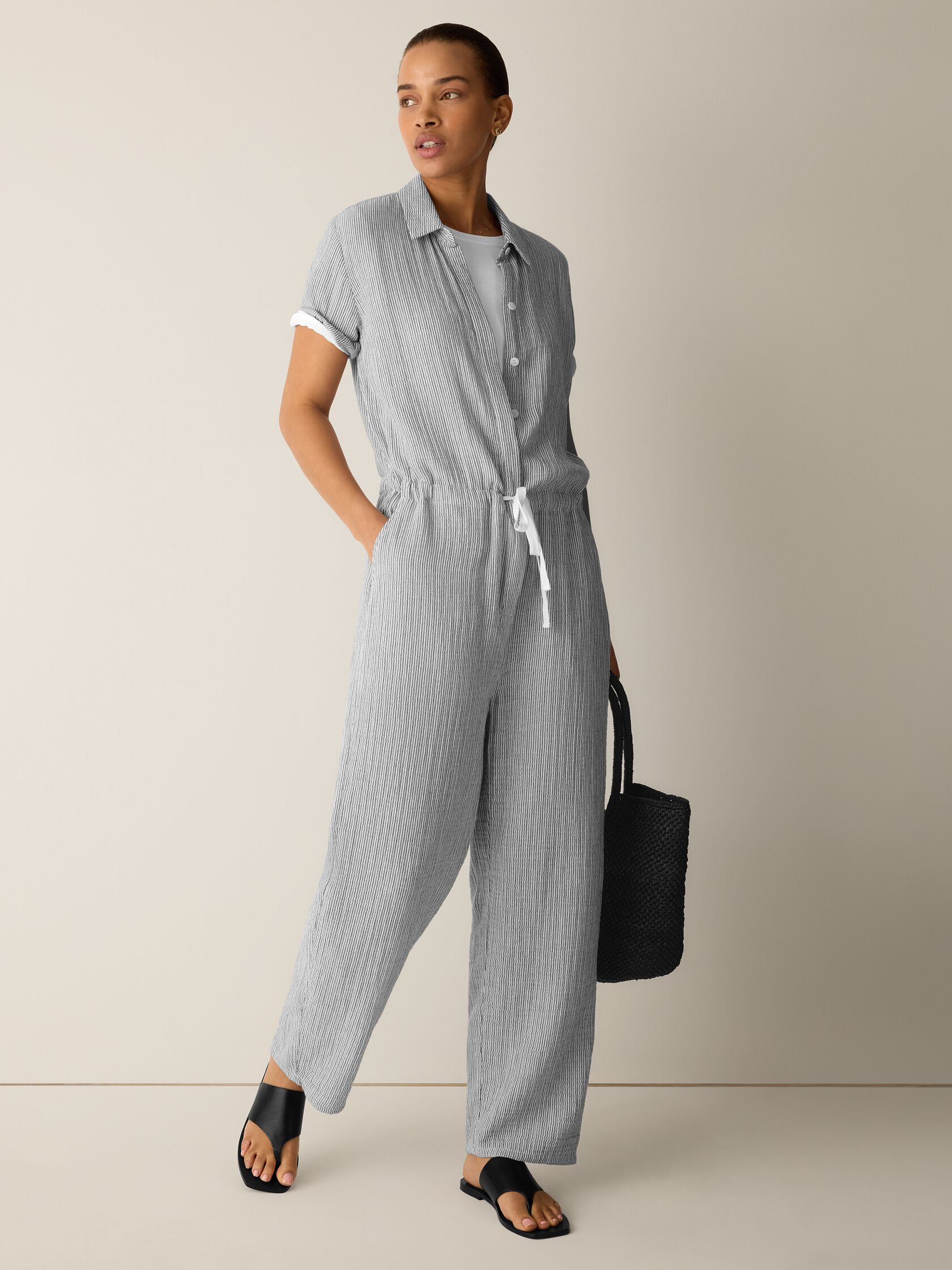 Striped Organic Cotton Gauze Jumpsuit