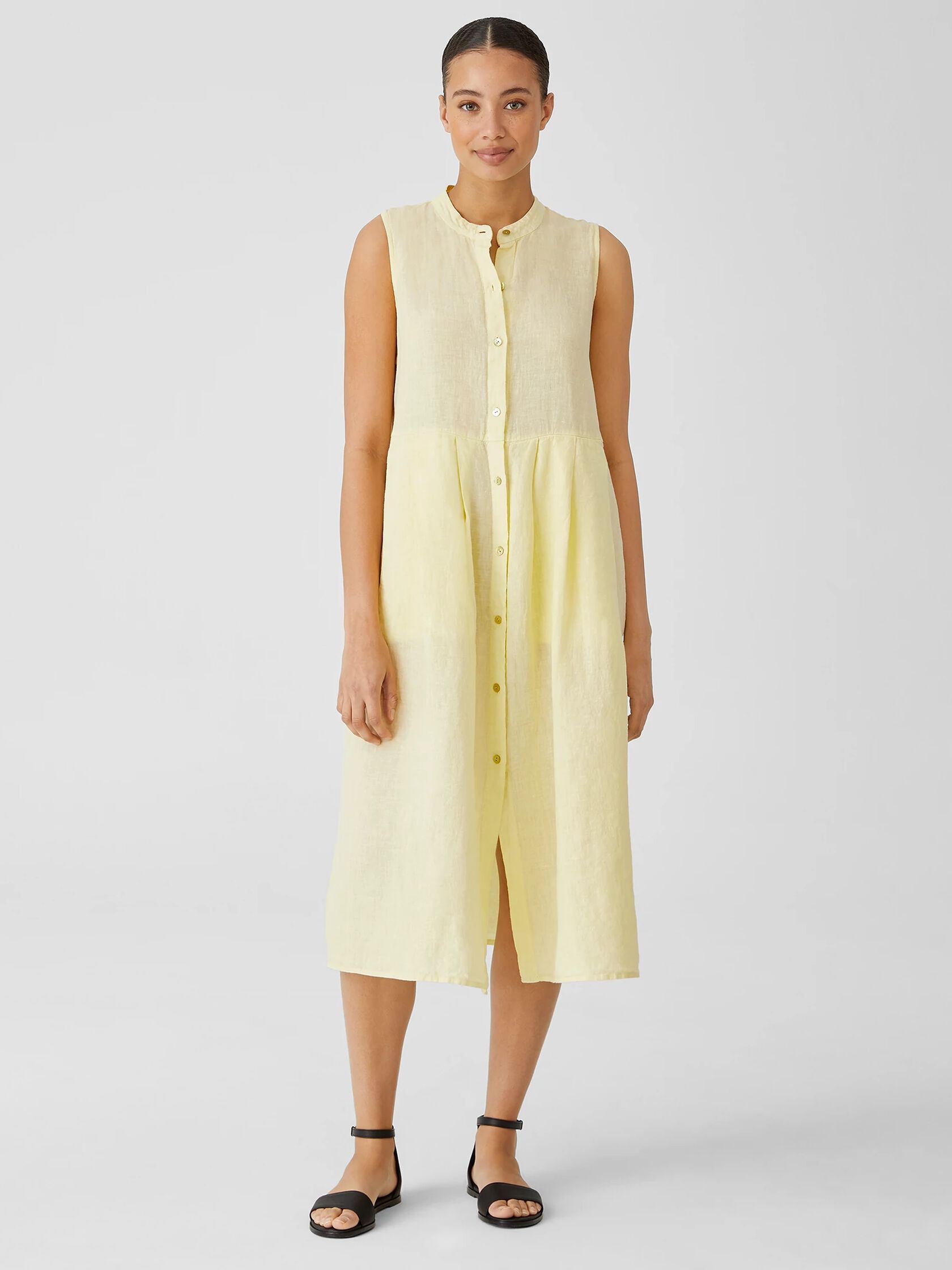 Garment-Dyed Organic Handkerchief Linen Pleated Dress