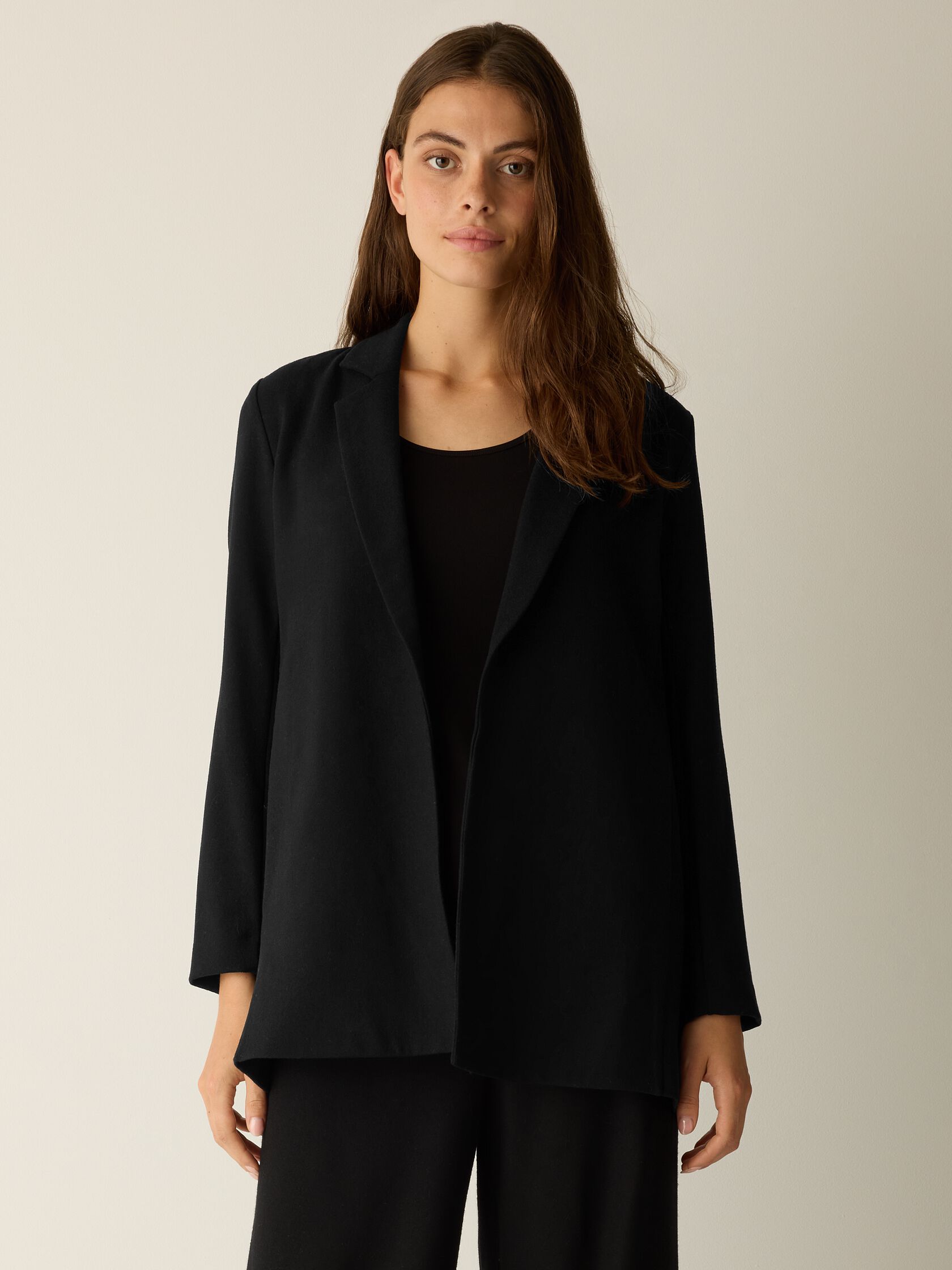 Stretch Wool Crepe Long Blazer