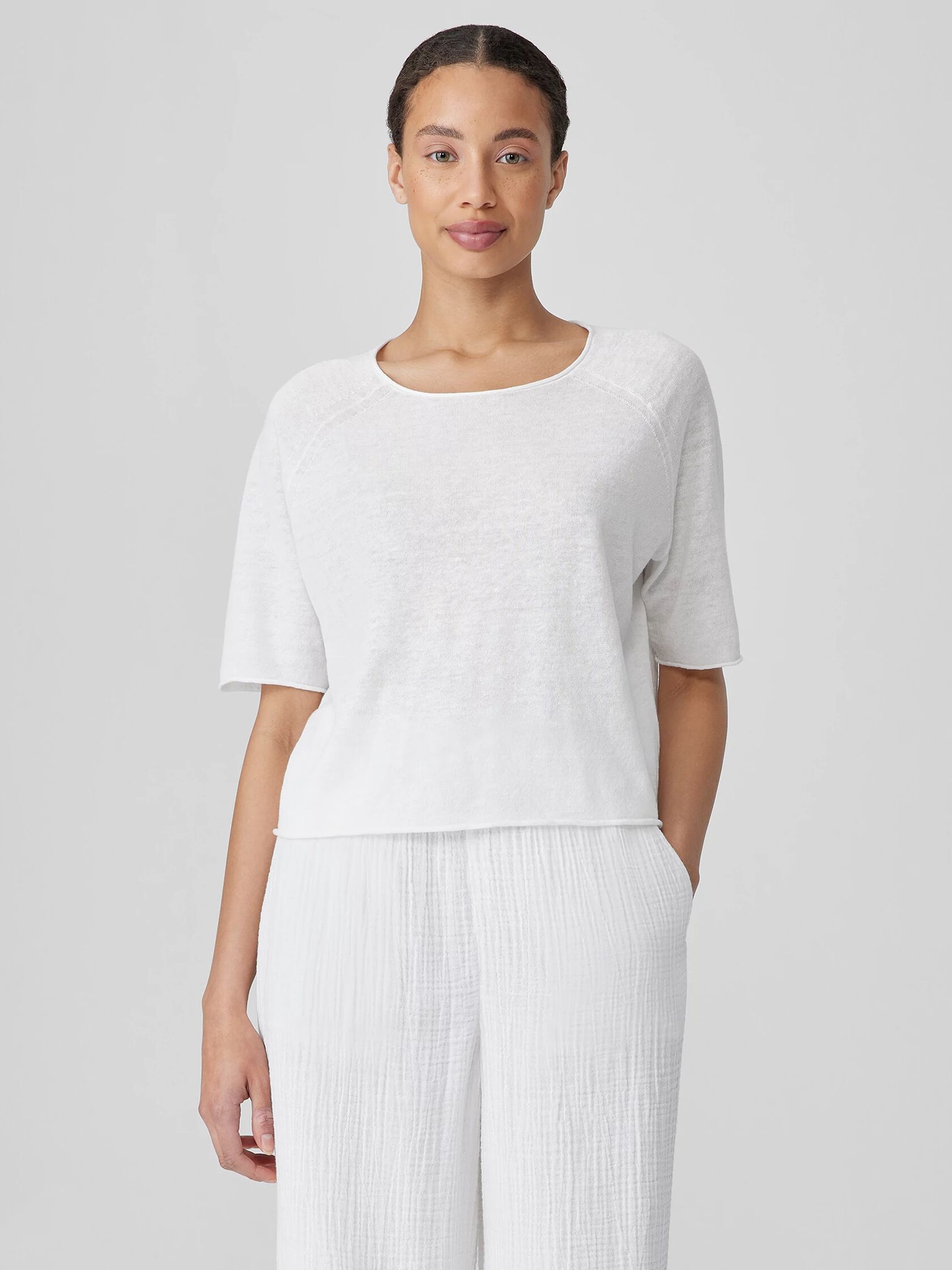 Organic Linen Cotton Jewel Neck Top