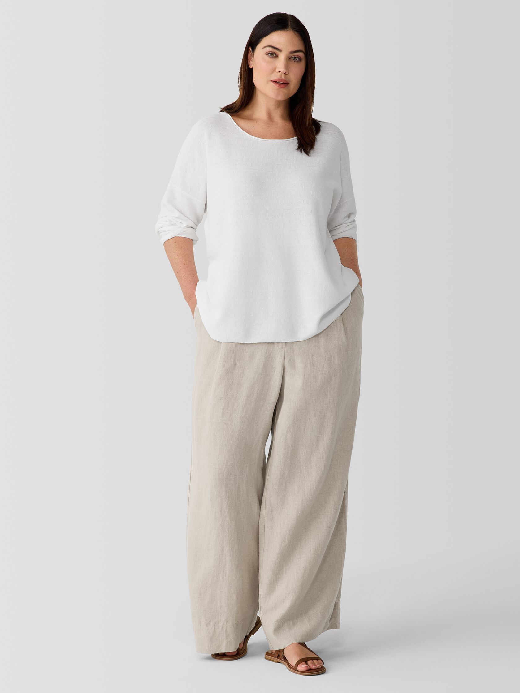 Organic Linen Cotton Jewel Neck Box-Top