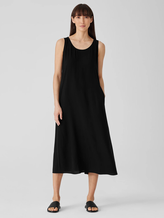 Silk Georgette Crepe Scoop Neck Dress