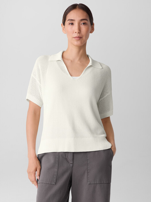 Cotton Silk Cord Split Neck Top