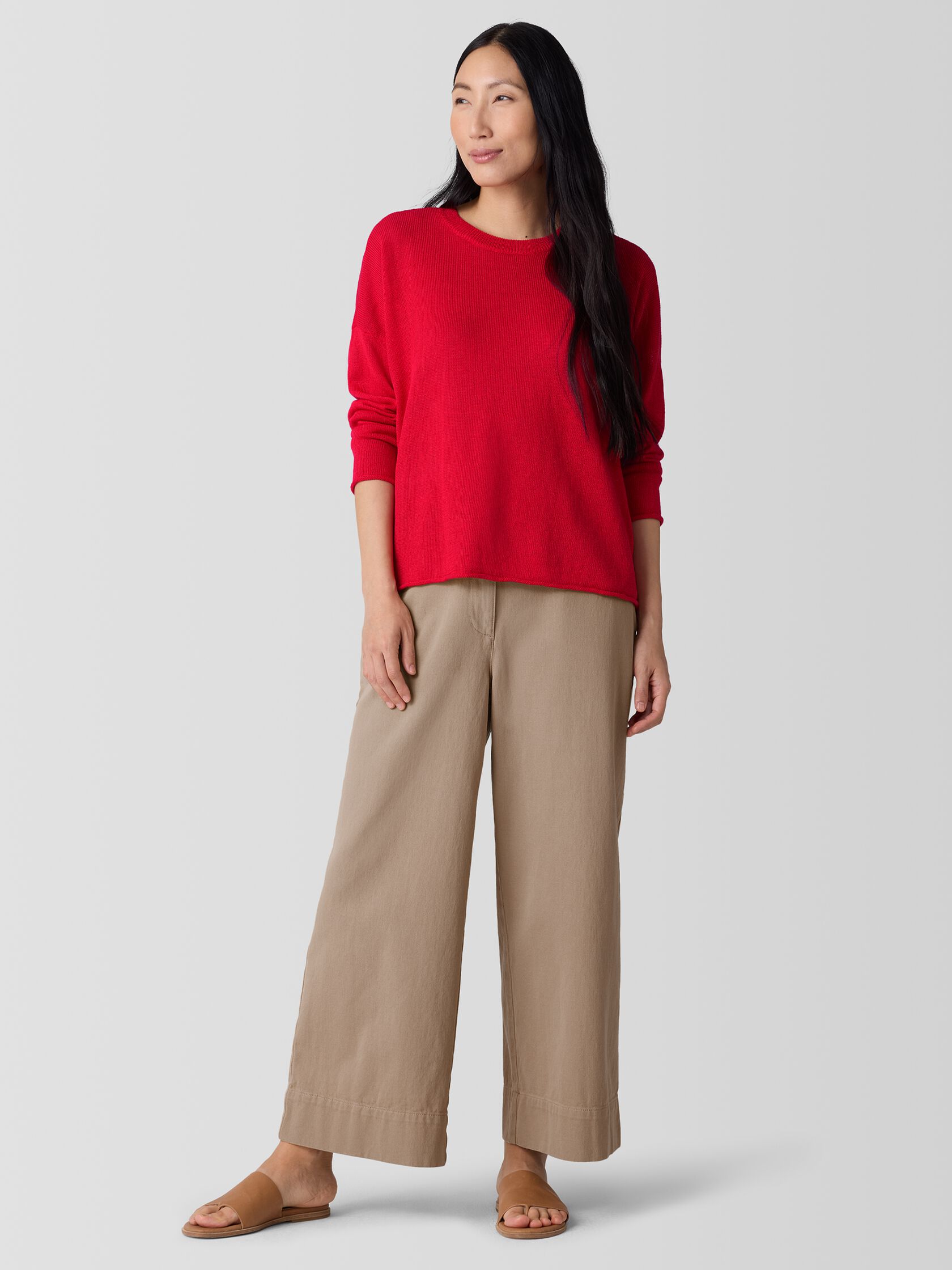 Organic Linen Cotton Cord Crew Neck Top
