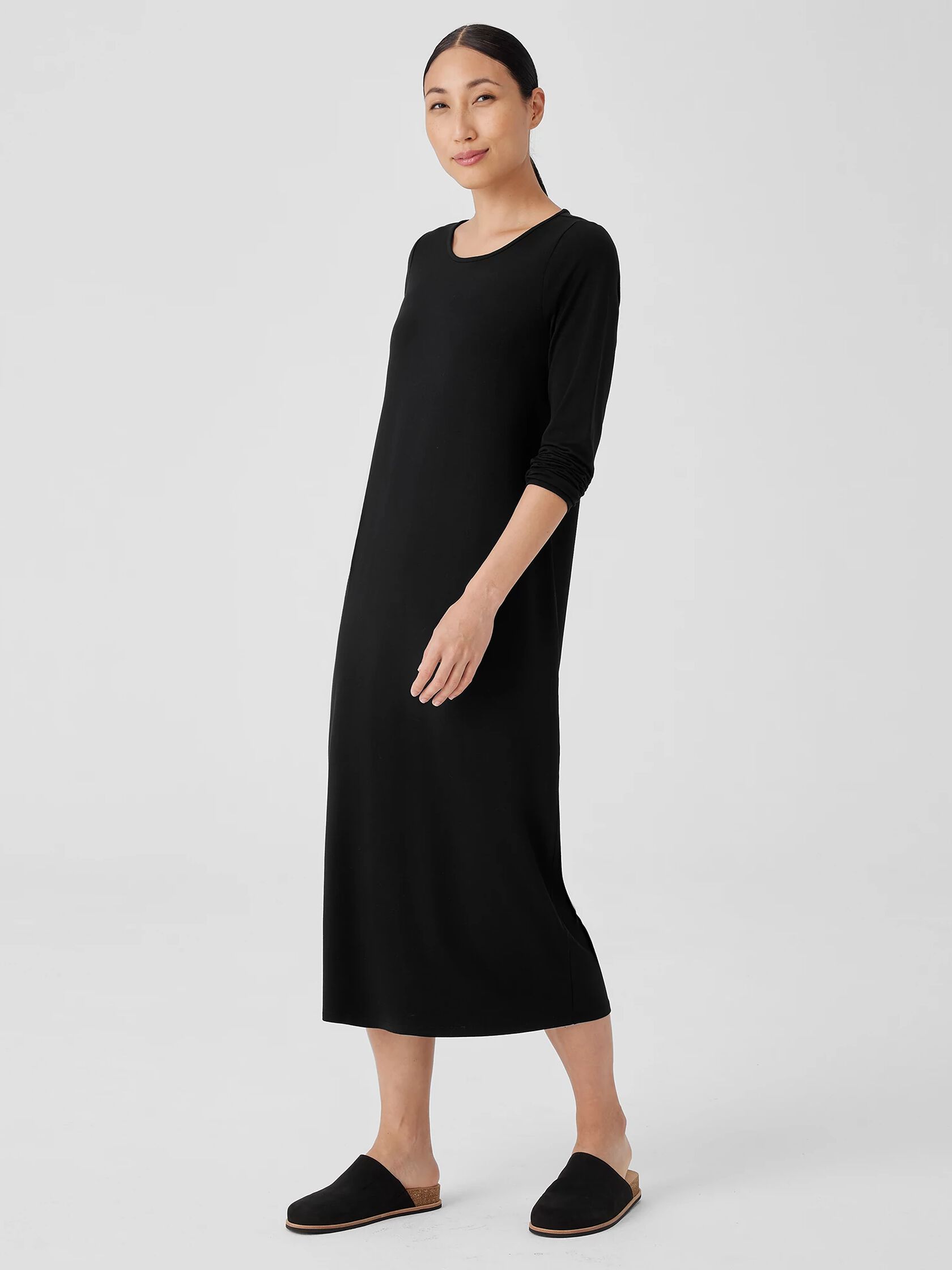 Stretch Jersey Knit Jewel Neck Dress