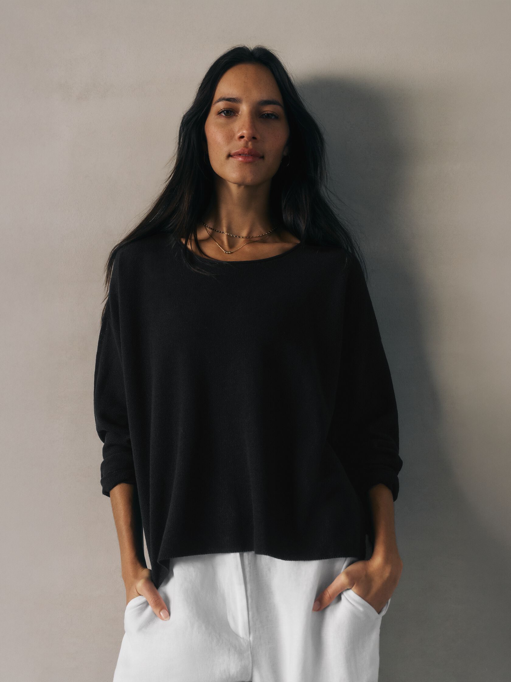 Organic Linen Cotton Jewel Neck Box-Top