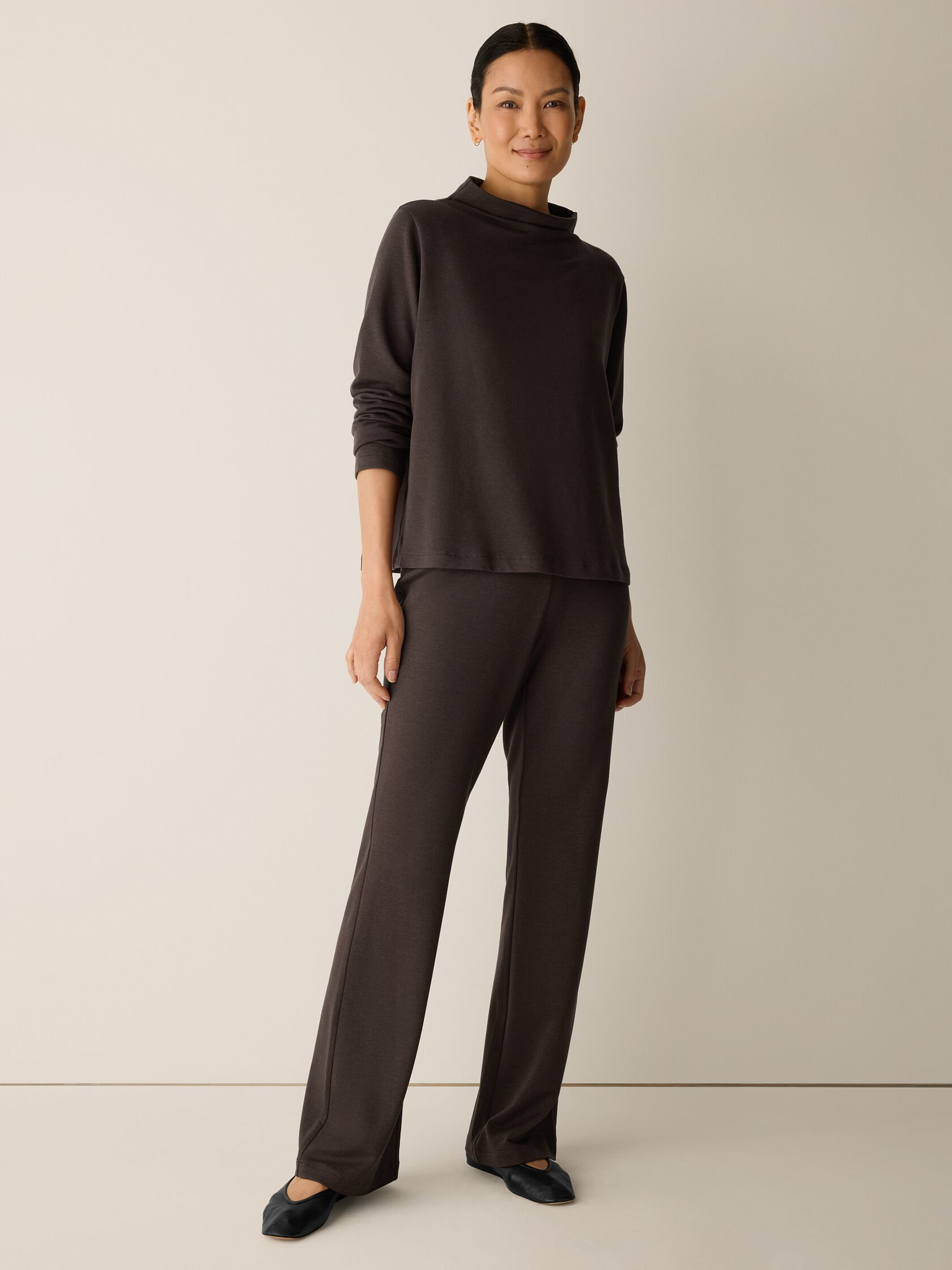 Cozy Brushed Terry Hug Funnel Neck Top