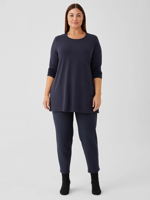 Stretch Jersey Knit Crew Neck Long Top