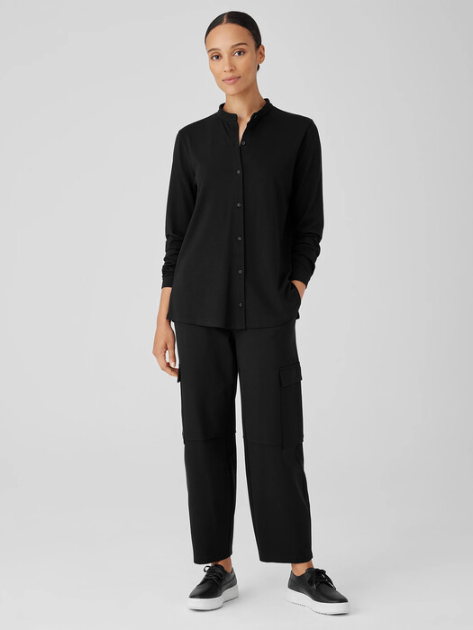 Stretch Jersey Knit Band Collar Shirt