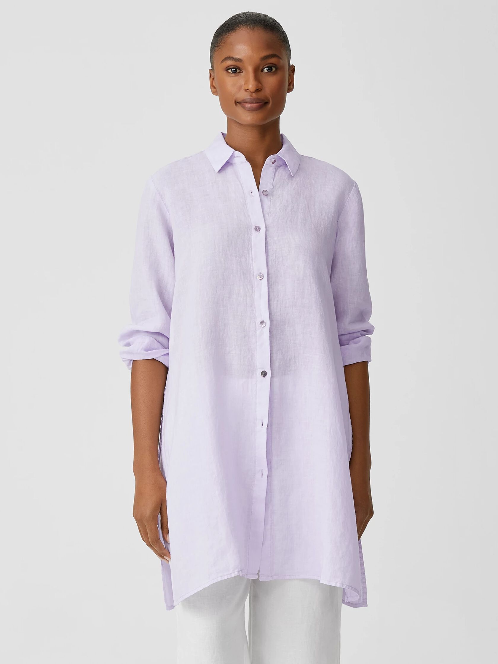 Garment-Dyed Organic Handkerchief Linen Long Shirt