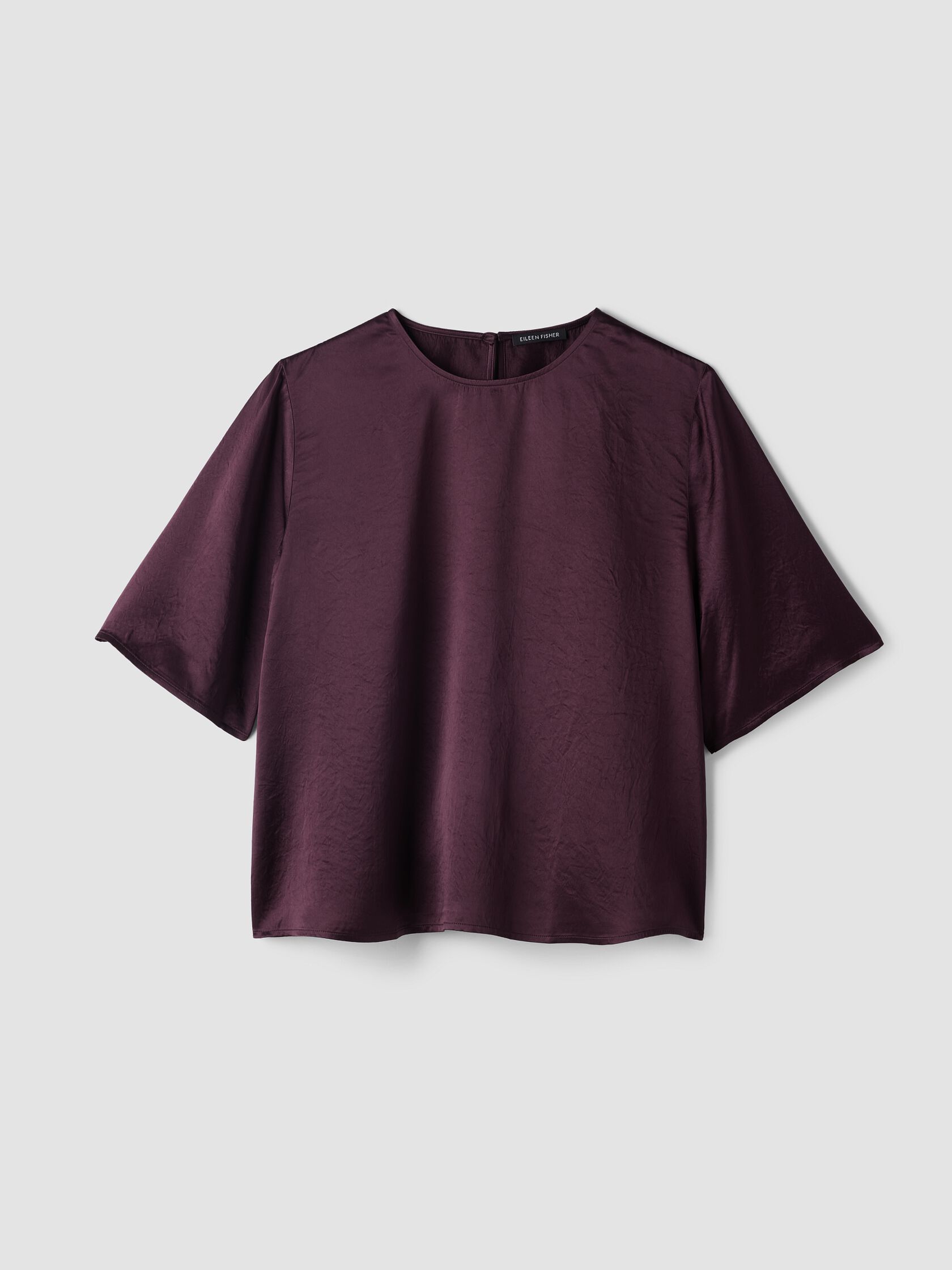Textured Satin Round Neck Elbow-Sleeve Top