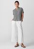 Puckered Organic Linen Band Collar Shirt