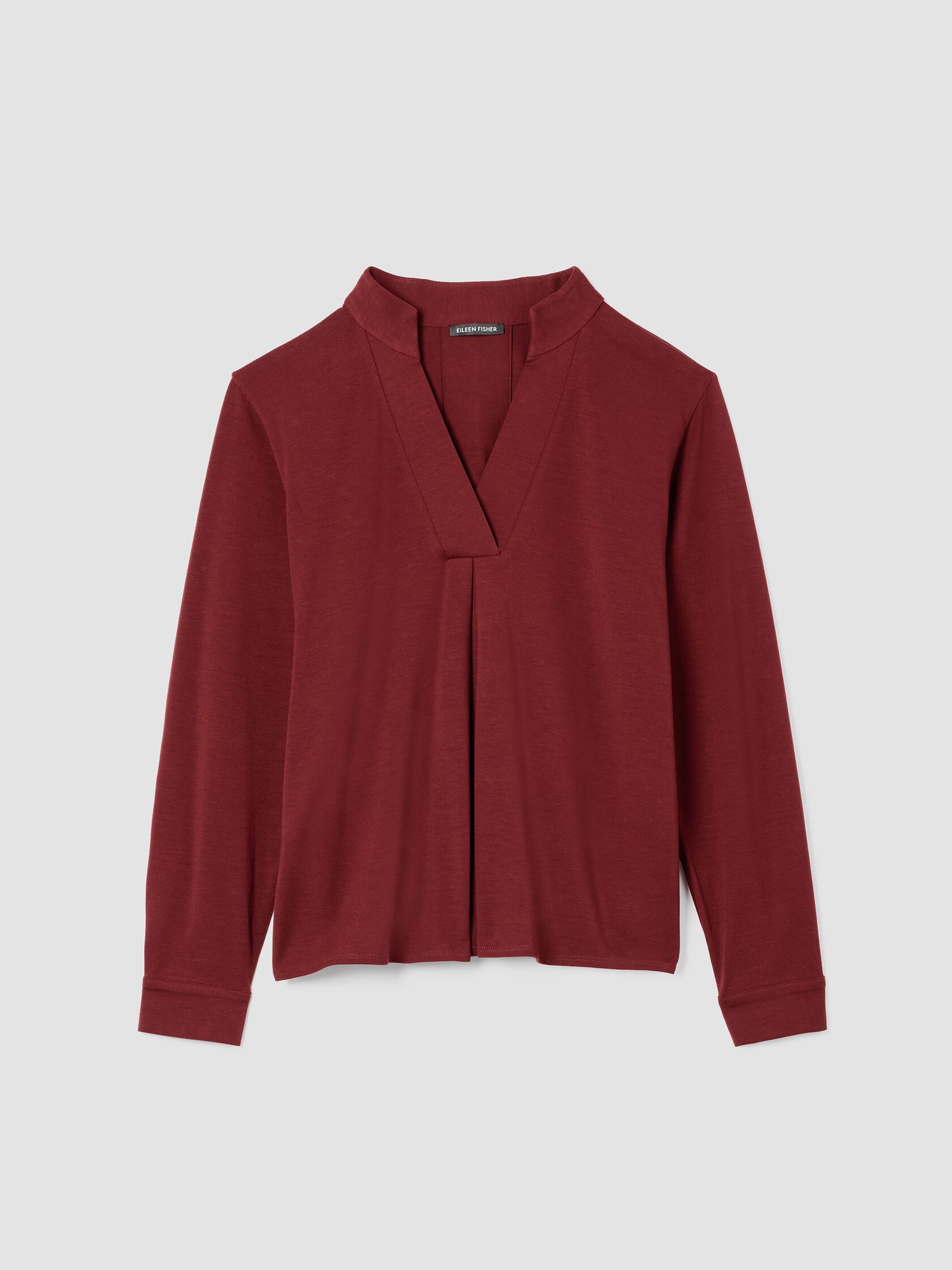Stretch Jersey Knit Band Collar Top