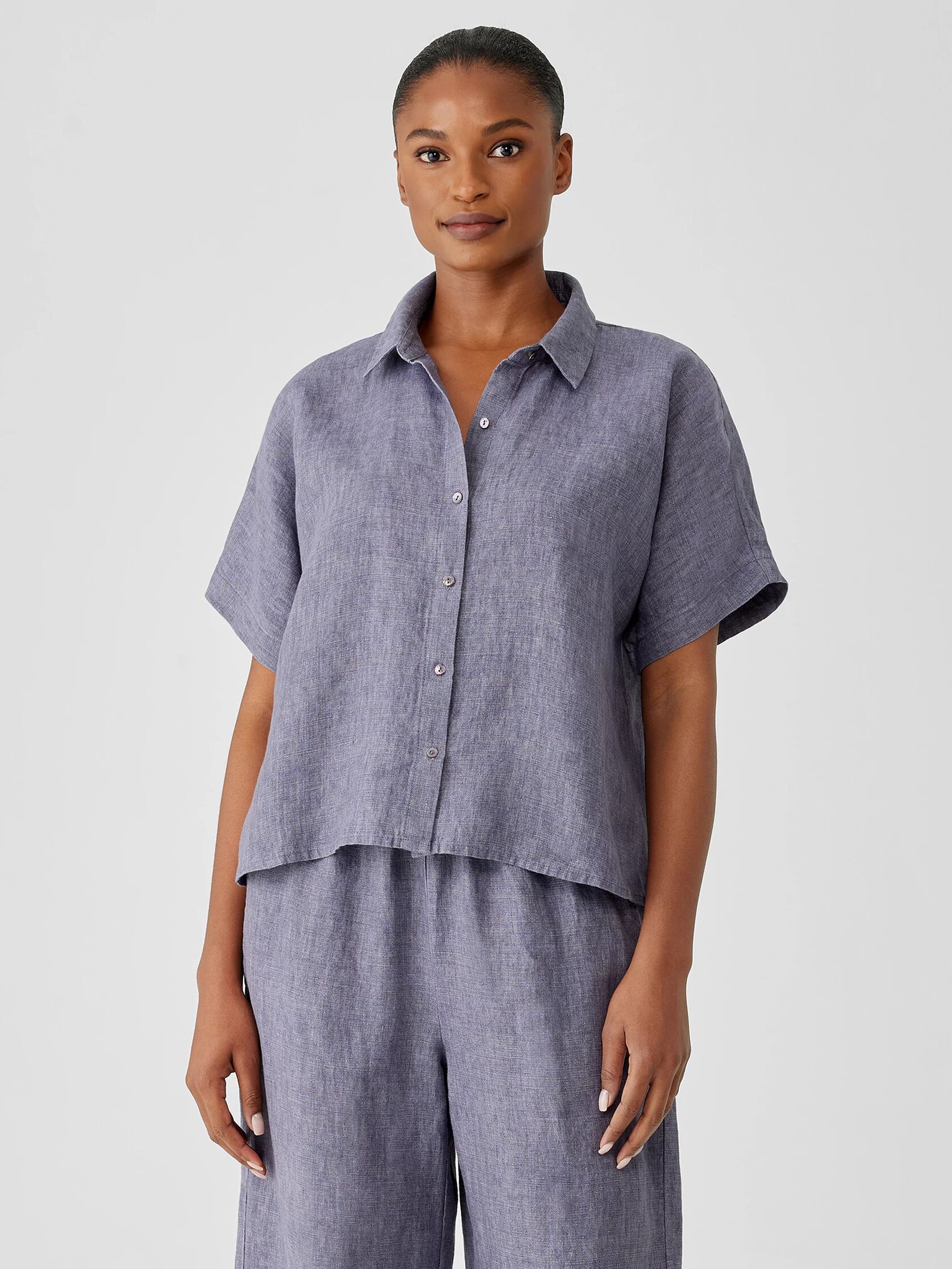 Washed Organic Linen Delave Short-Sleeve Shirt