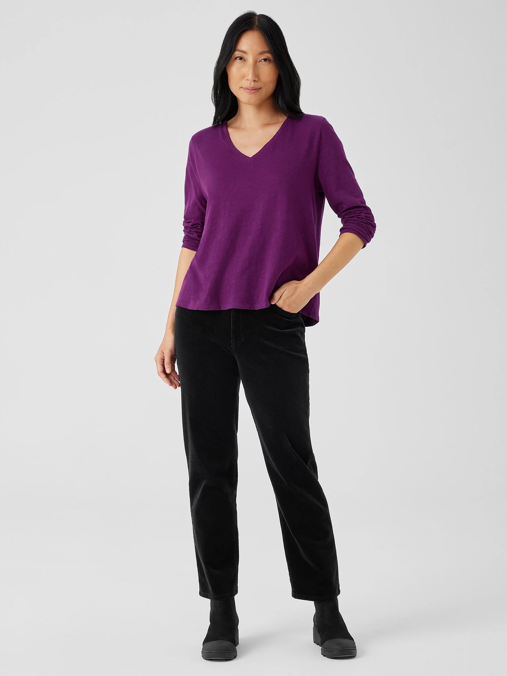 Organic Cotton Slub V-Neck Top