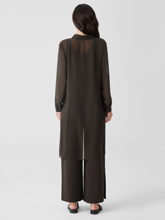 Sheer Silk Georgette Classic Collar Long Shirt