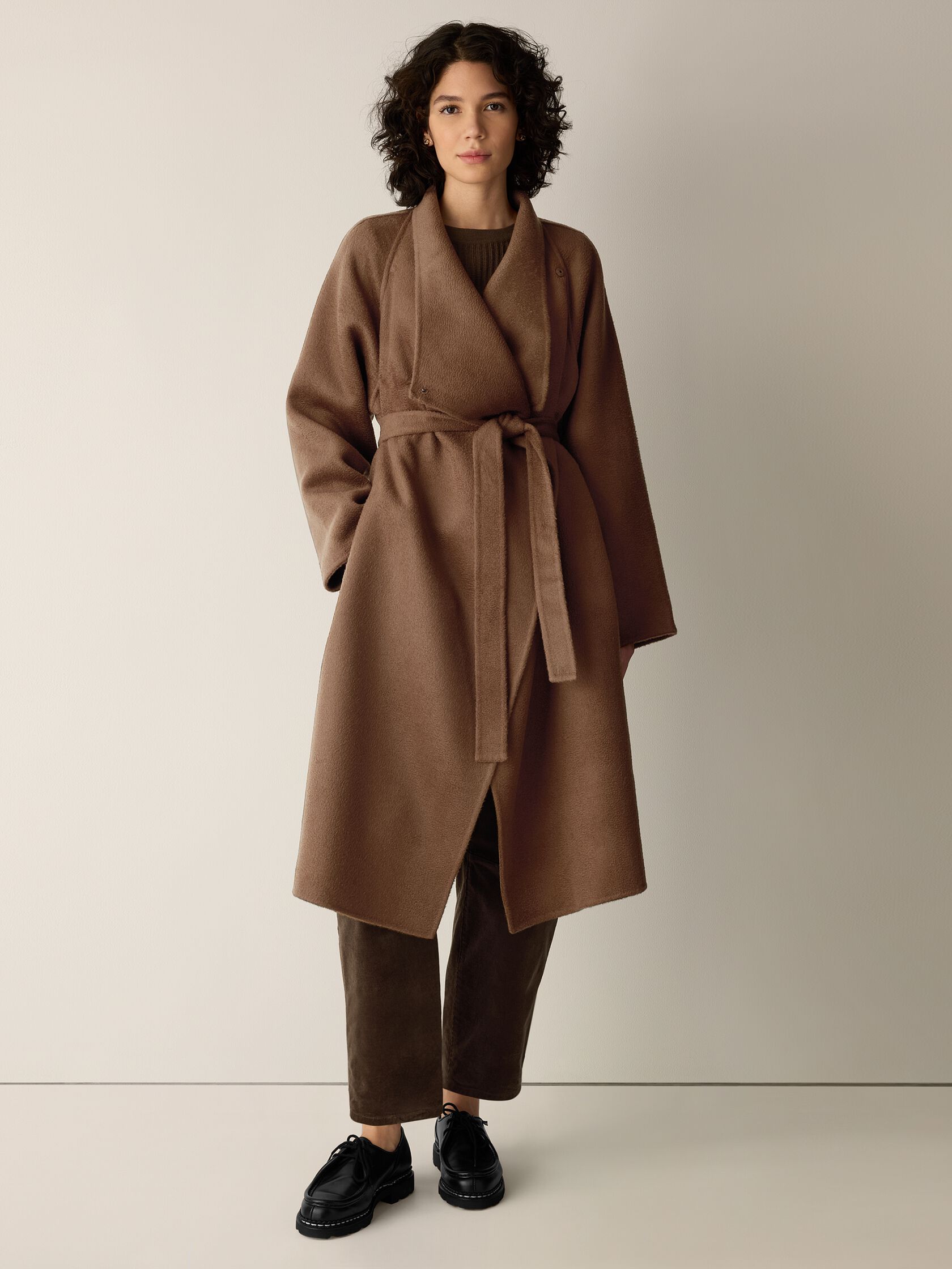 Lustrous Wool Drape Neck Coat