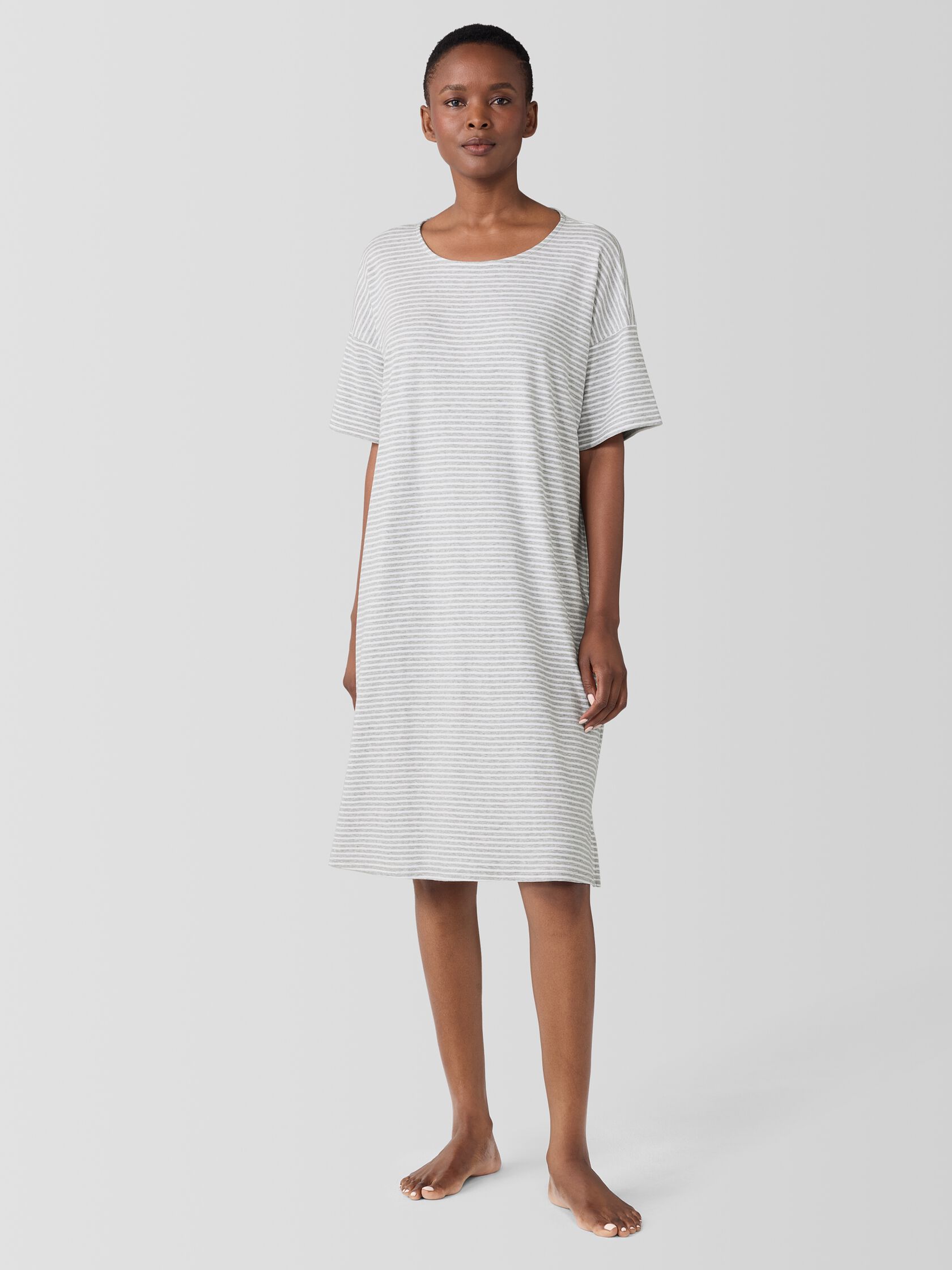 Striped Organic Cotton Interlock Sleep Dress
