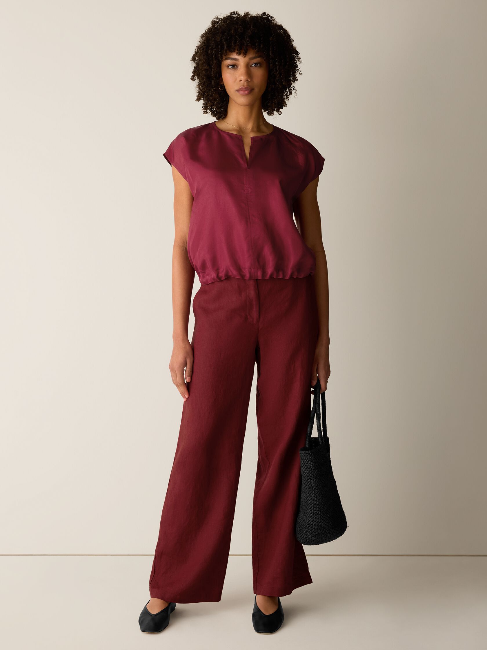 Lightweight Satin Shimmer Split Neck Top