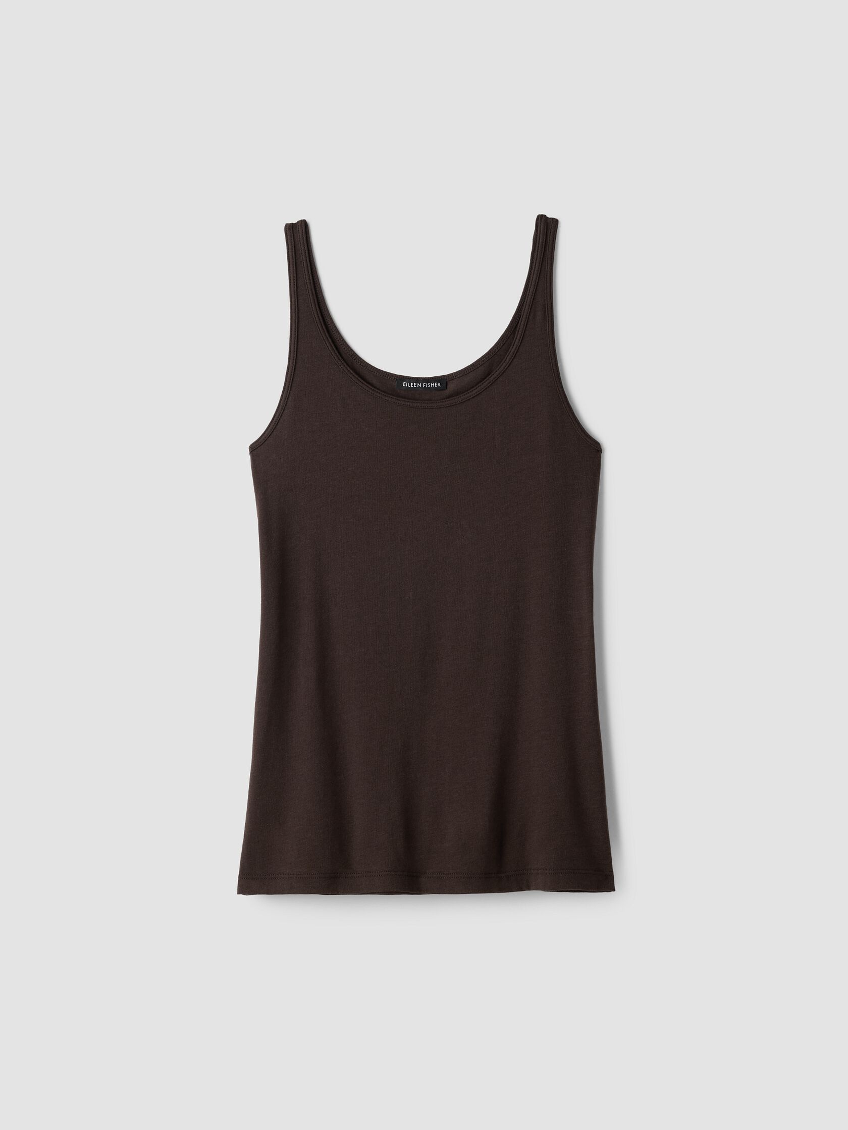 Sheer Cotton Blend Knit Scoop Neck Tank