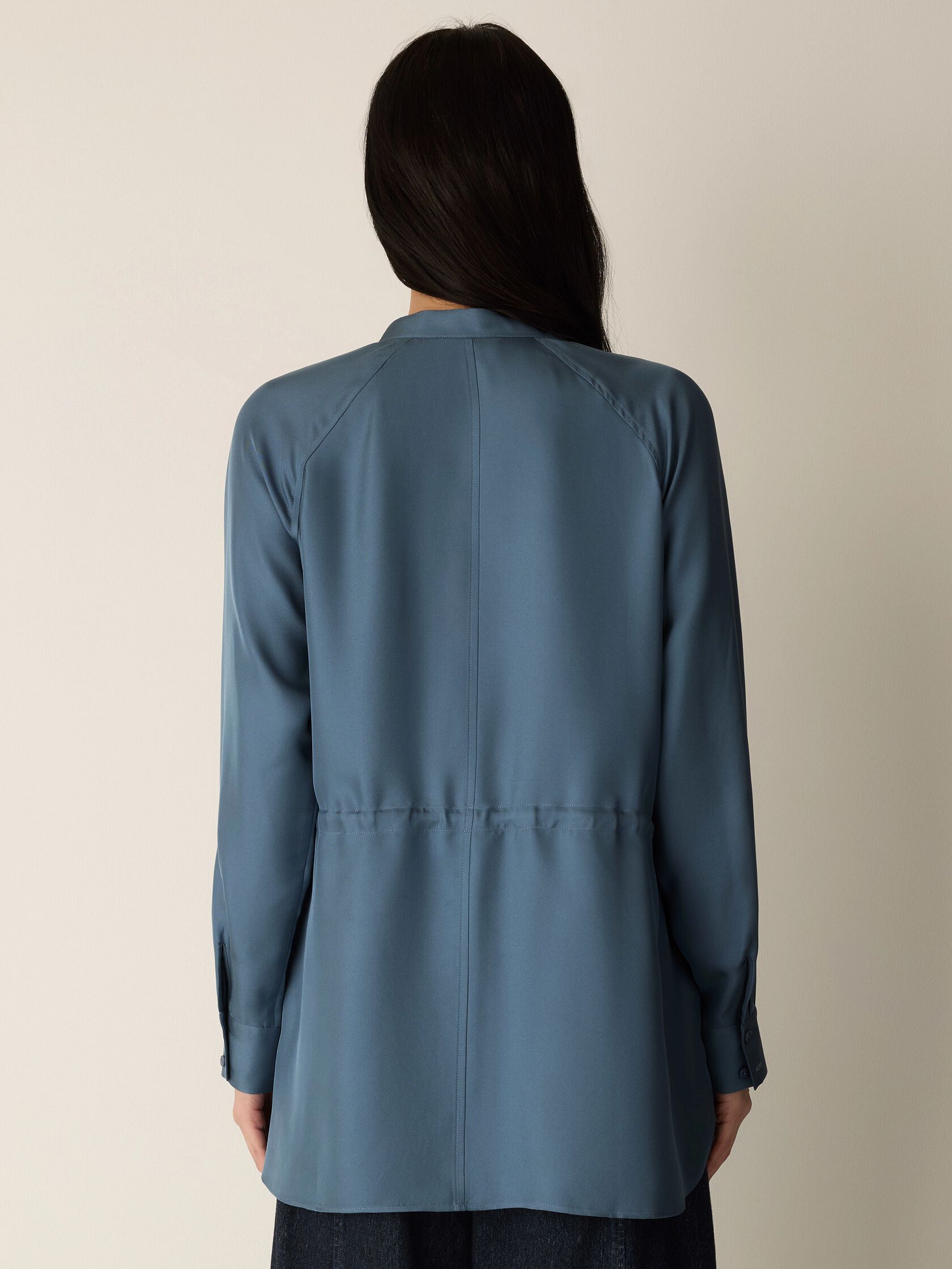 Silk Twill Band Collar Shirt