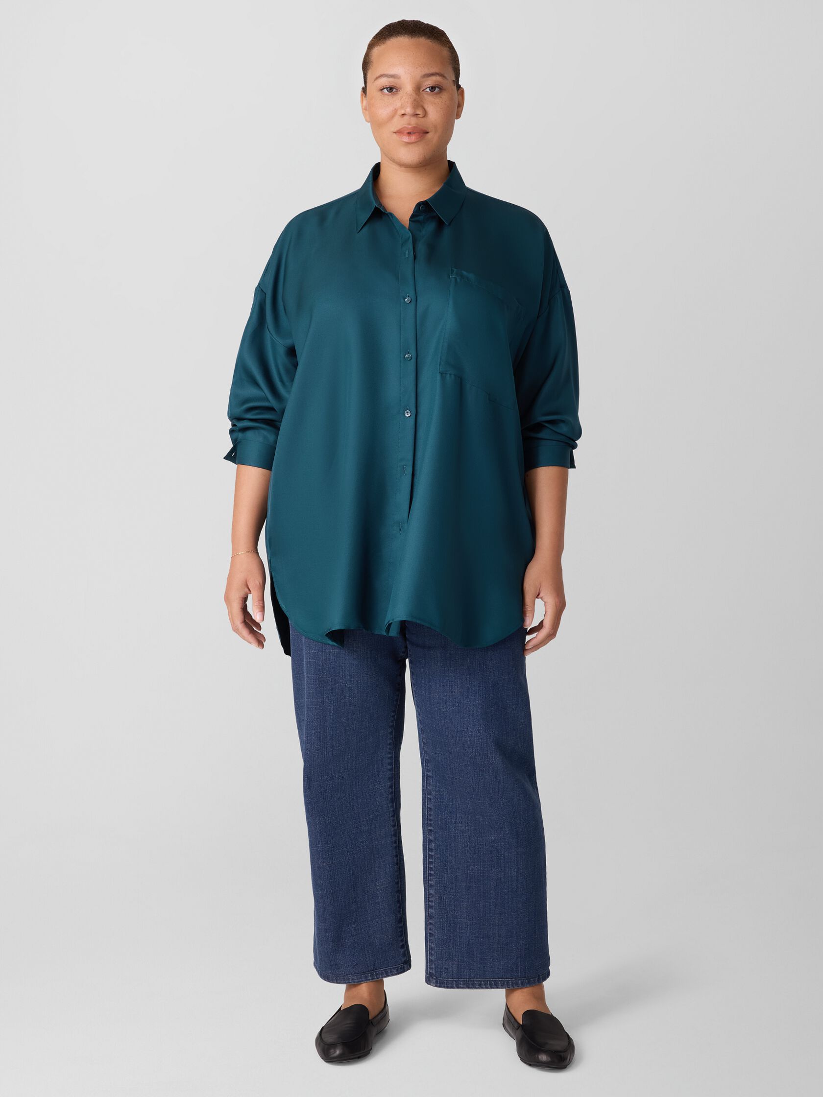Silk Twill Classic Collar Long Shirt