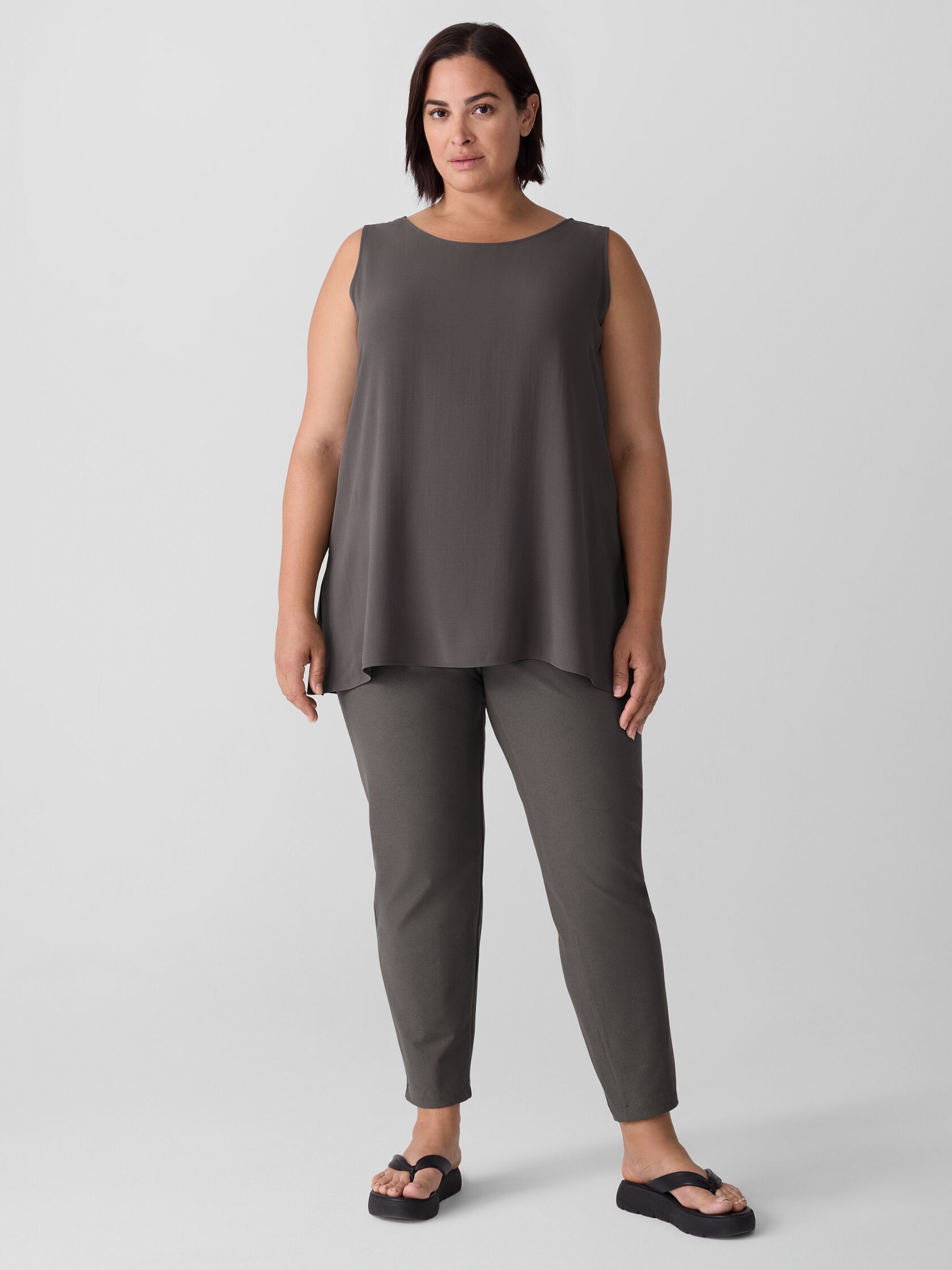 Silk Georgette Crepe Ballet Neck Long Tank