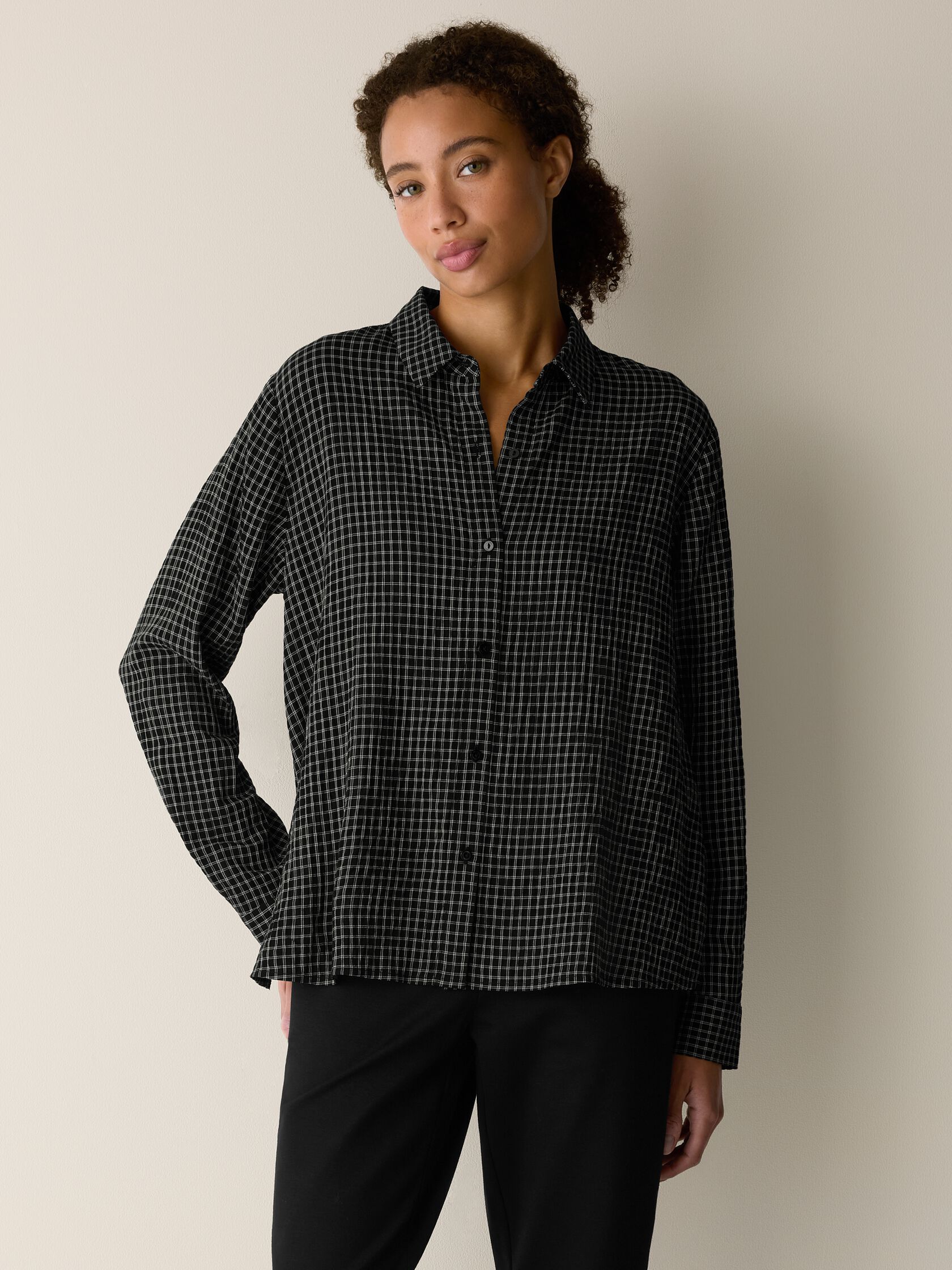 Windowpane Crinkle Weave Classic Collar Shirt