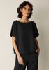 Cotton Blend Stripe Stitch Bateau Neck Top