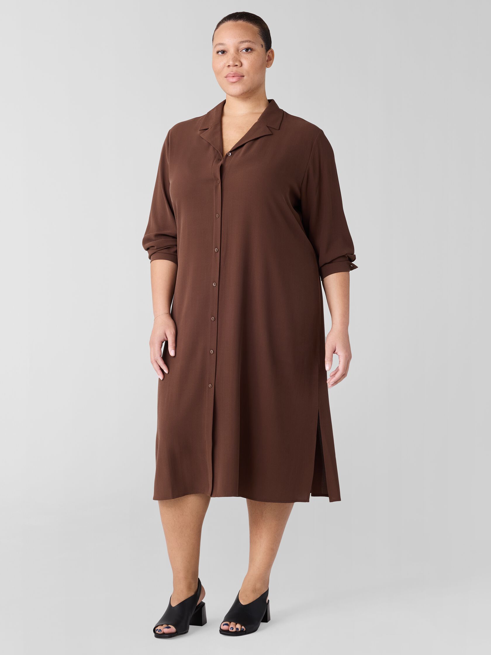 Silk Georgette Crepe Notch Collar Shirtdress