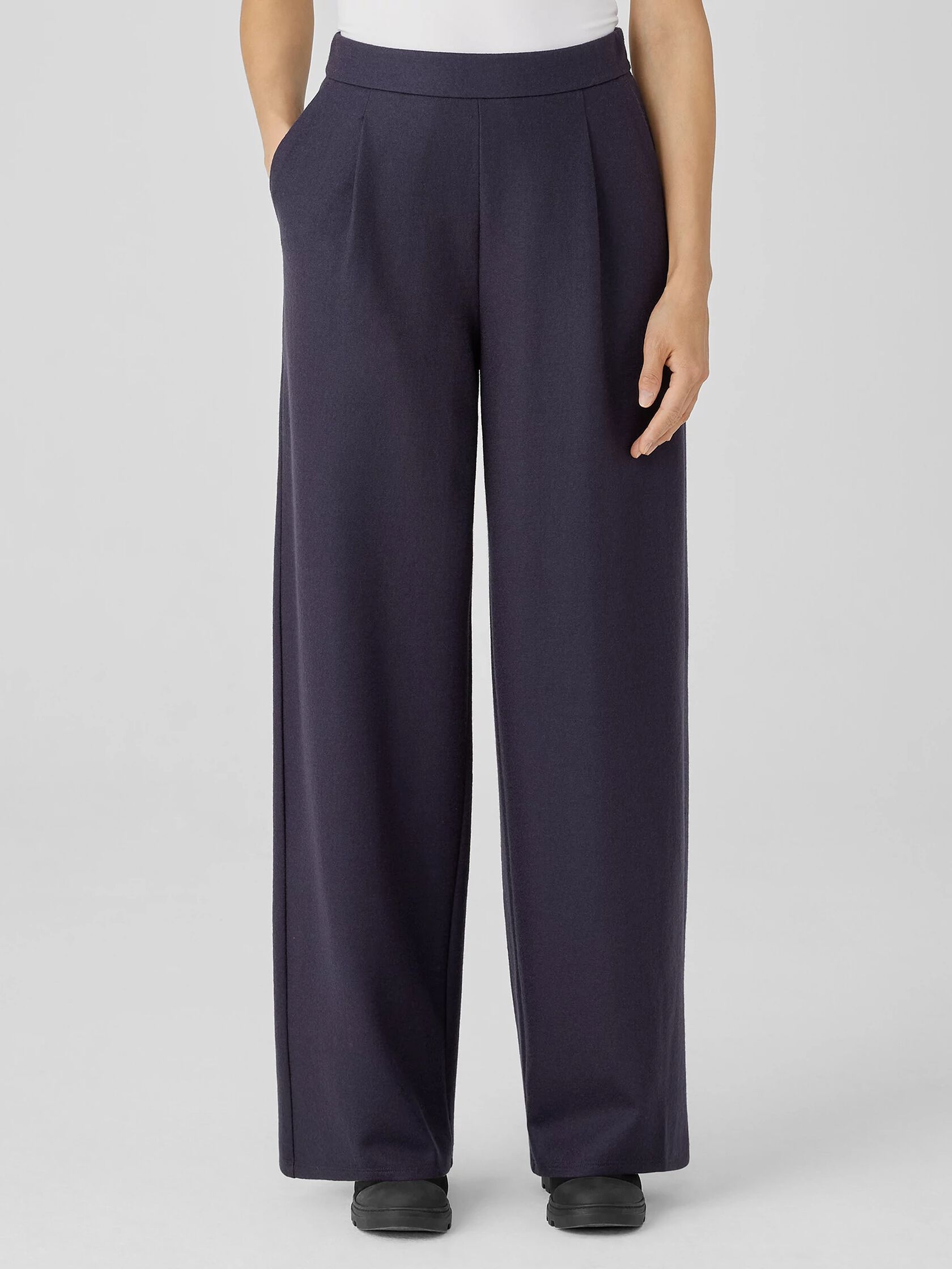 Boiled Wool Jersey Pleated Wide-Leg Pant