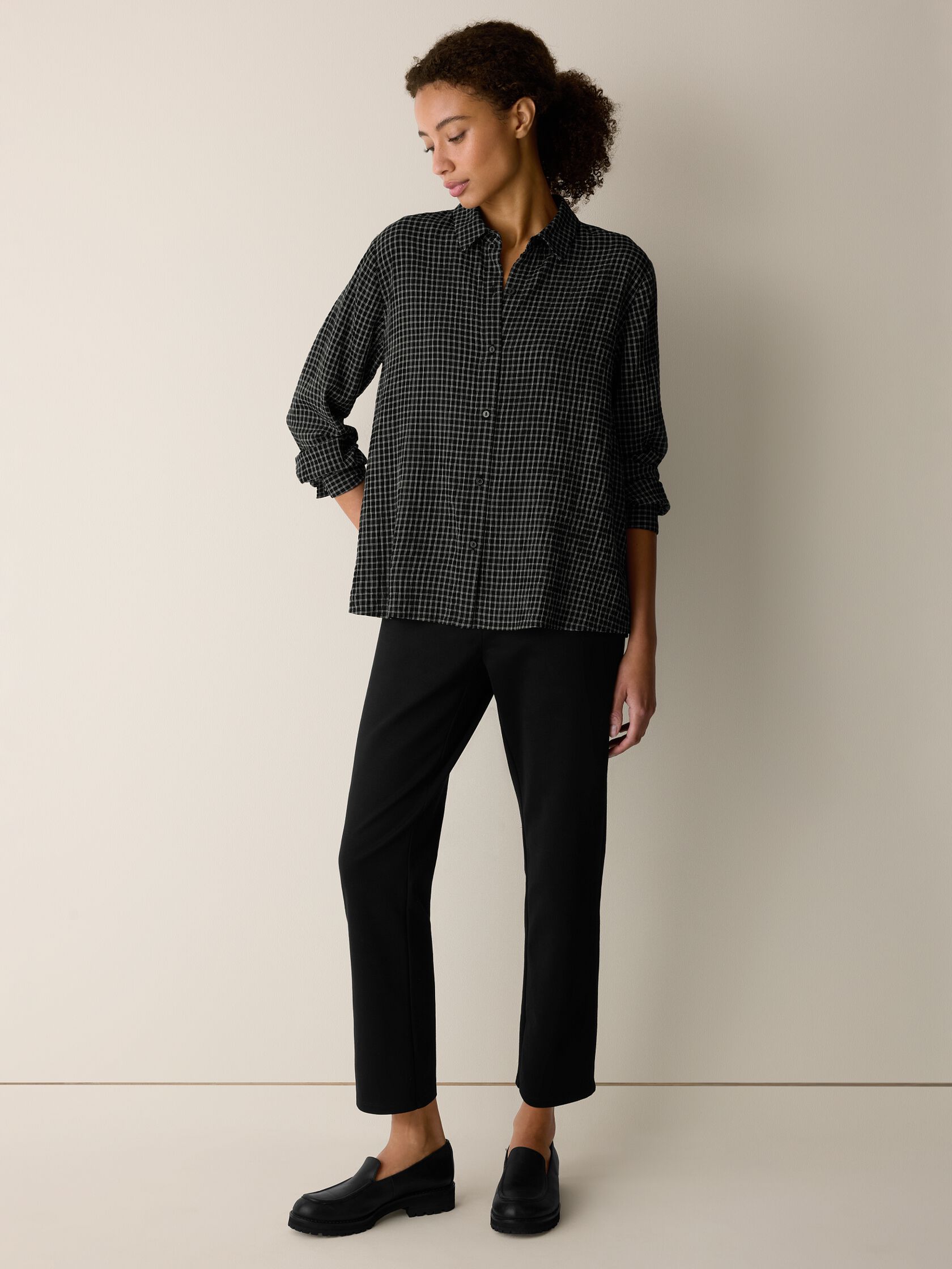 Windowpane Crinkle Weave Classic Collar Shirt